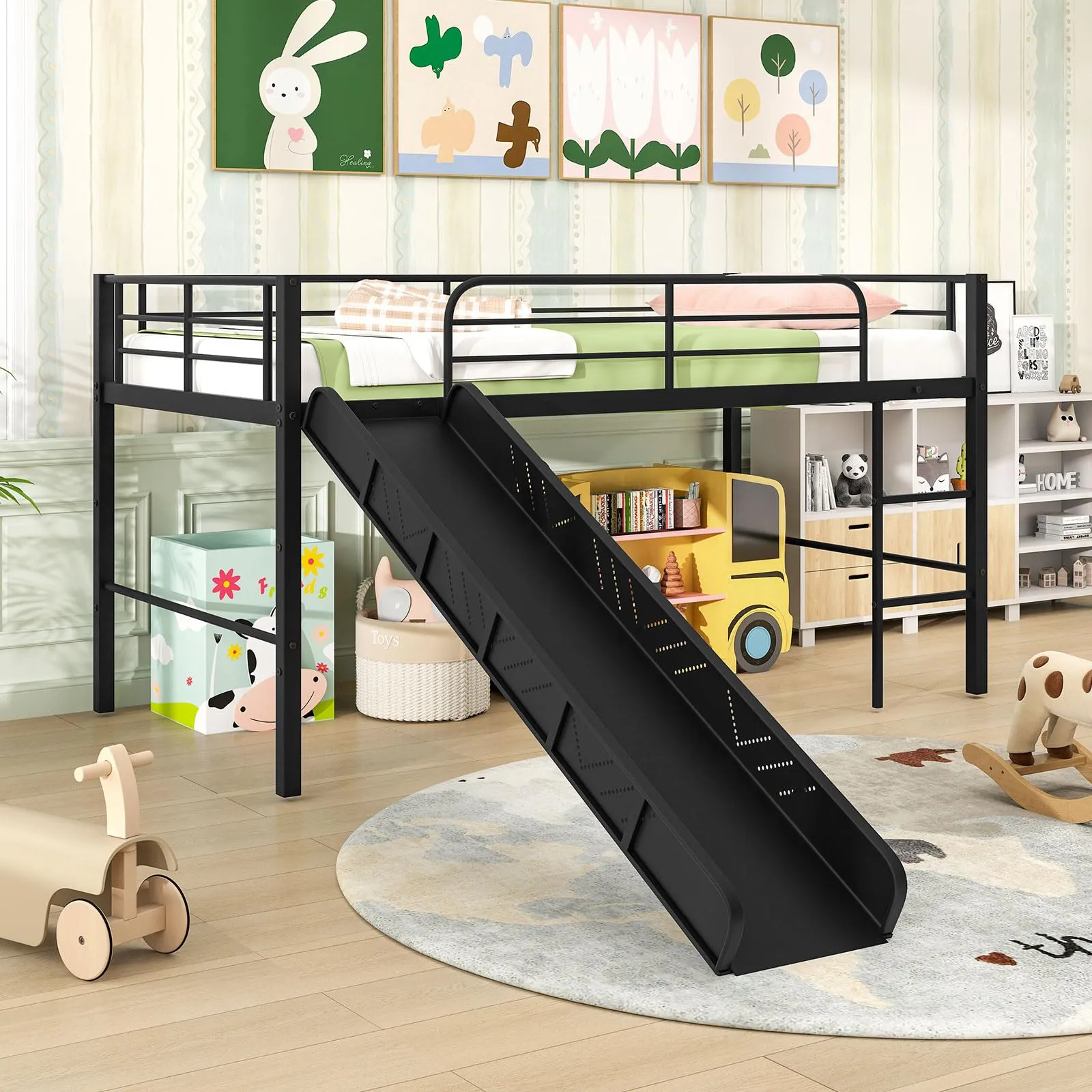 Giantex Low Loft Bed with Slide