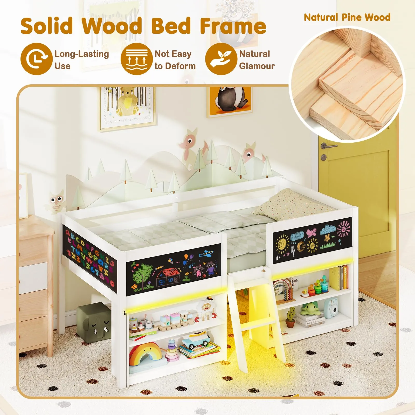 Giantex Low Loft Bed with Storage 2 Bookcases and Play Space