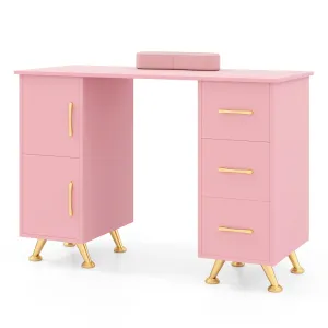 Giantex Manicure Table Nail Desk - Nail Table Station with 3 Drawers, 2 Storage Cabinet, Wrist Rest folding chair, portable chair