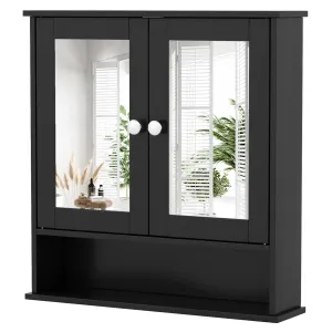 Giantex Medicine Cabinet, Bathroom Wall Cabinet with 2 Mirrored Doors, Adjustable Shelf bathroom organizer, toilet brush holder