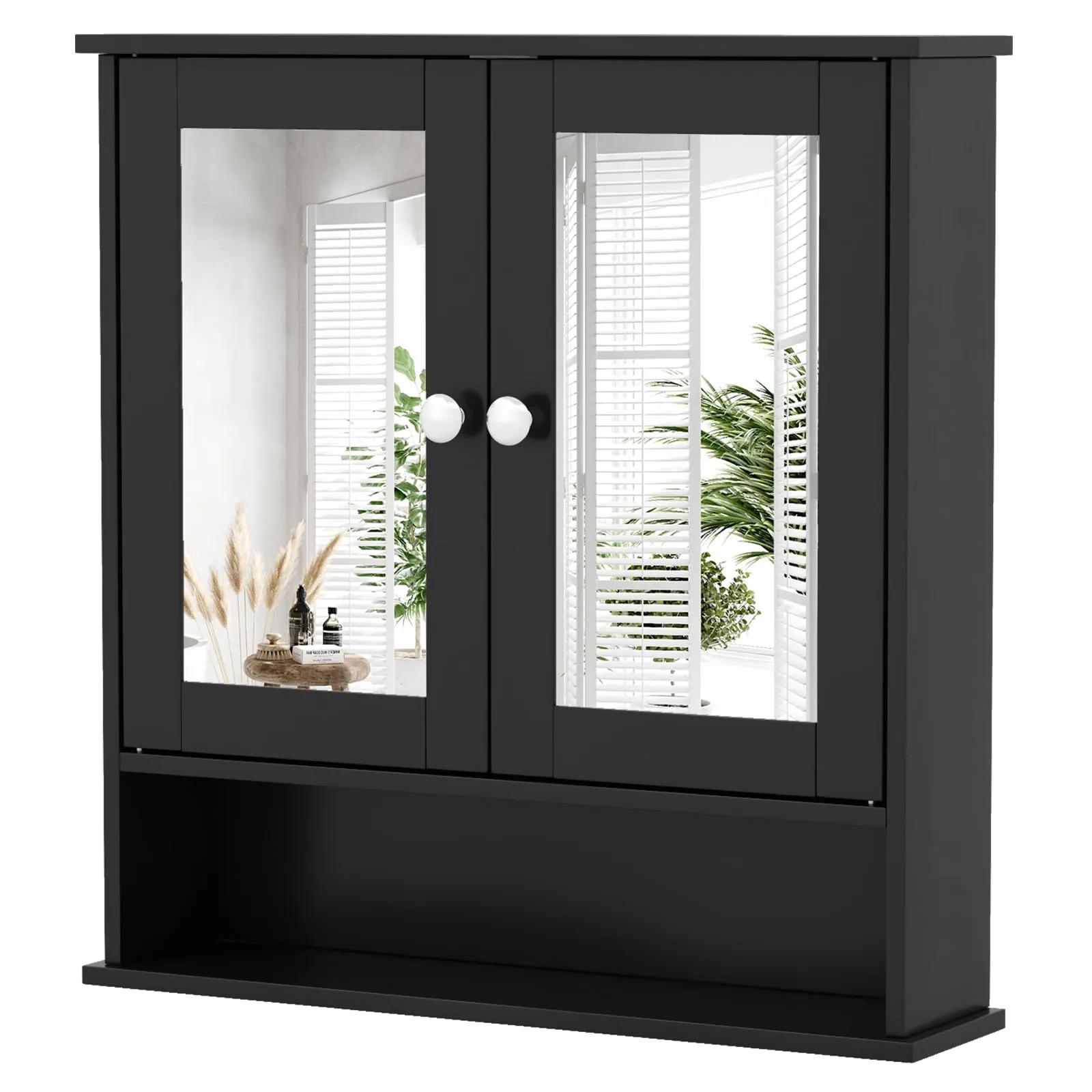 Giantex Medicine Cabinet, Bathroom Wall Cabinet with 2 Mirrored Doors, Adjustable Shelf bathroom organizer, toilet brush holder