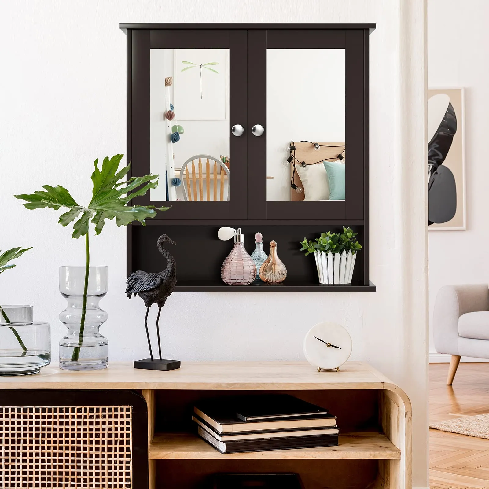 Giantex Medicine Cabinet, Bathroom Wall Cabinet with 2 Mirrored Doors, Adjustable Shelf