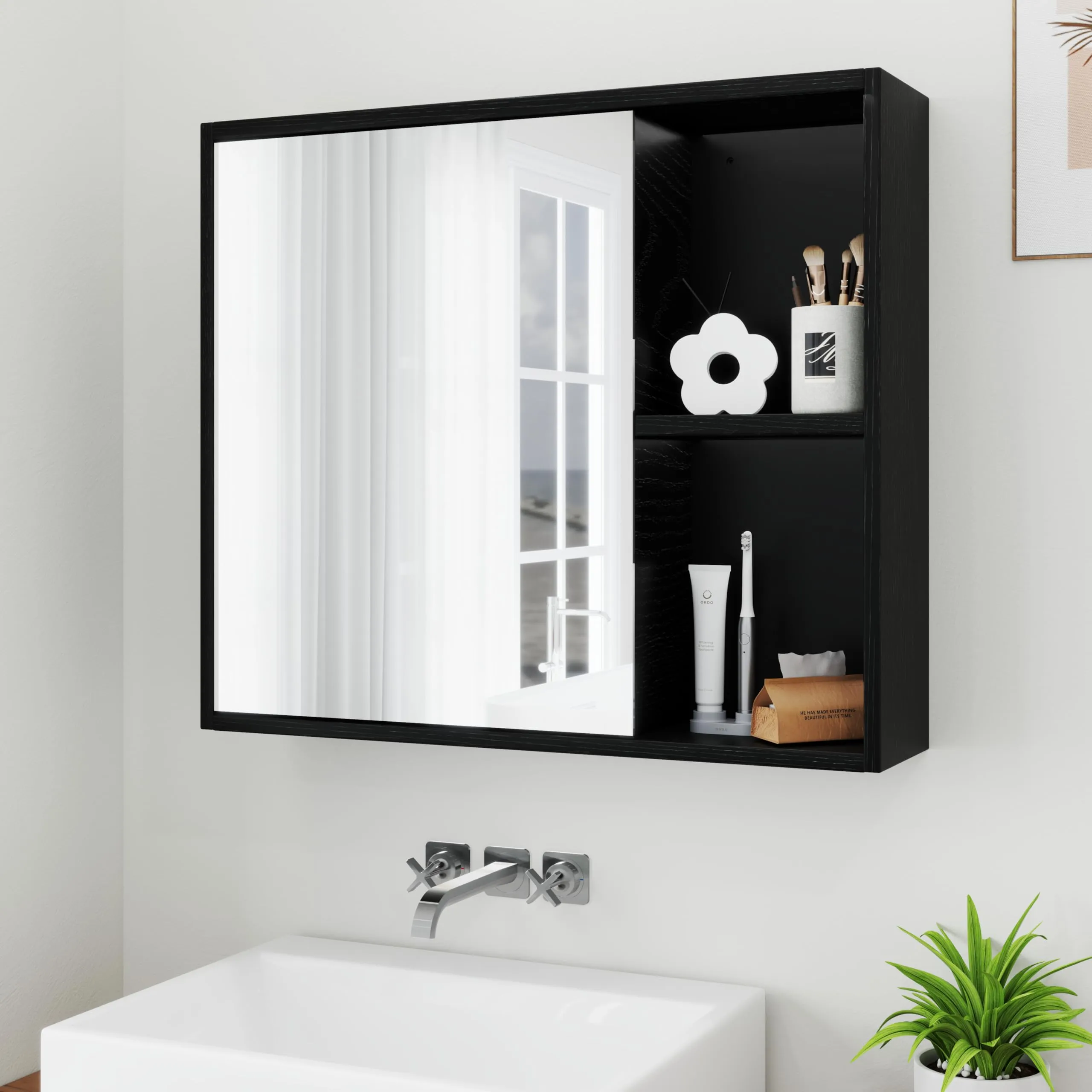 Giantex Medicine Cabinet, Bathroom Wall Cabinet with Mirror Door, 2 Adjustable Shelves, 2 Open Shelves