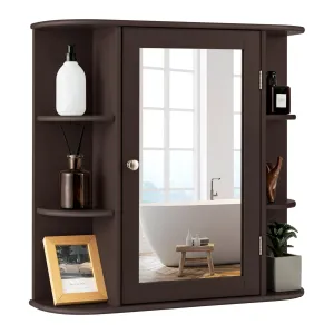 Giantex Medicine Cabinet, Mirror Bathroom Cabinet with Single Door, 3 Adjustable Shelves, Storage Cabinet for Hallway, Living Room bathroom organizer, toilet brush holder