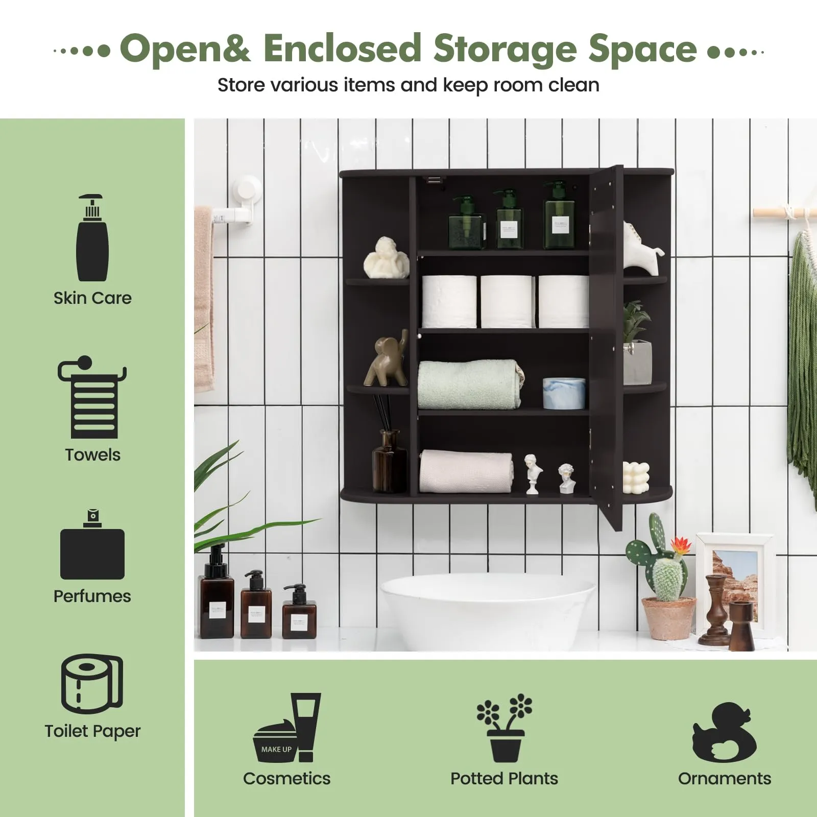 Giantex Medicine Cabinet, Mirror Bathroom Cabinet with Single Door, 3 Adjustable Shelves, Storage Cabinet for Hallway, Living Room
