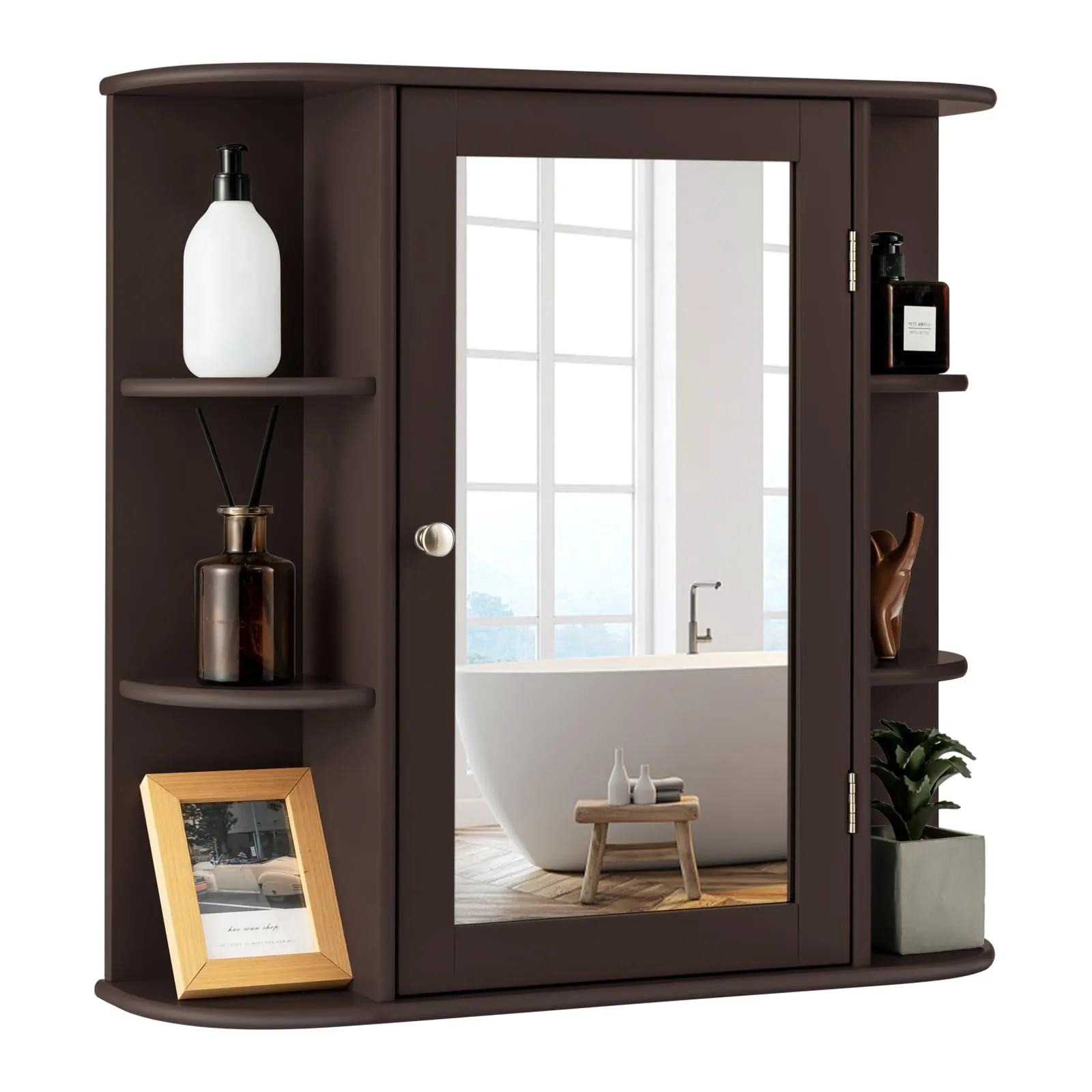 Giantex Medicine Cabinet, Mirror Bathroom Cabinet with Single Door, 3 Adjustable Shelves, Storage Cabinet for Hallway, Living Room bathroom organizer, toilet brush holder
