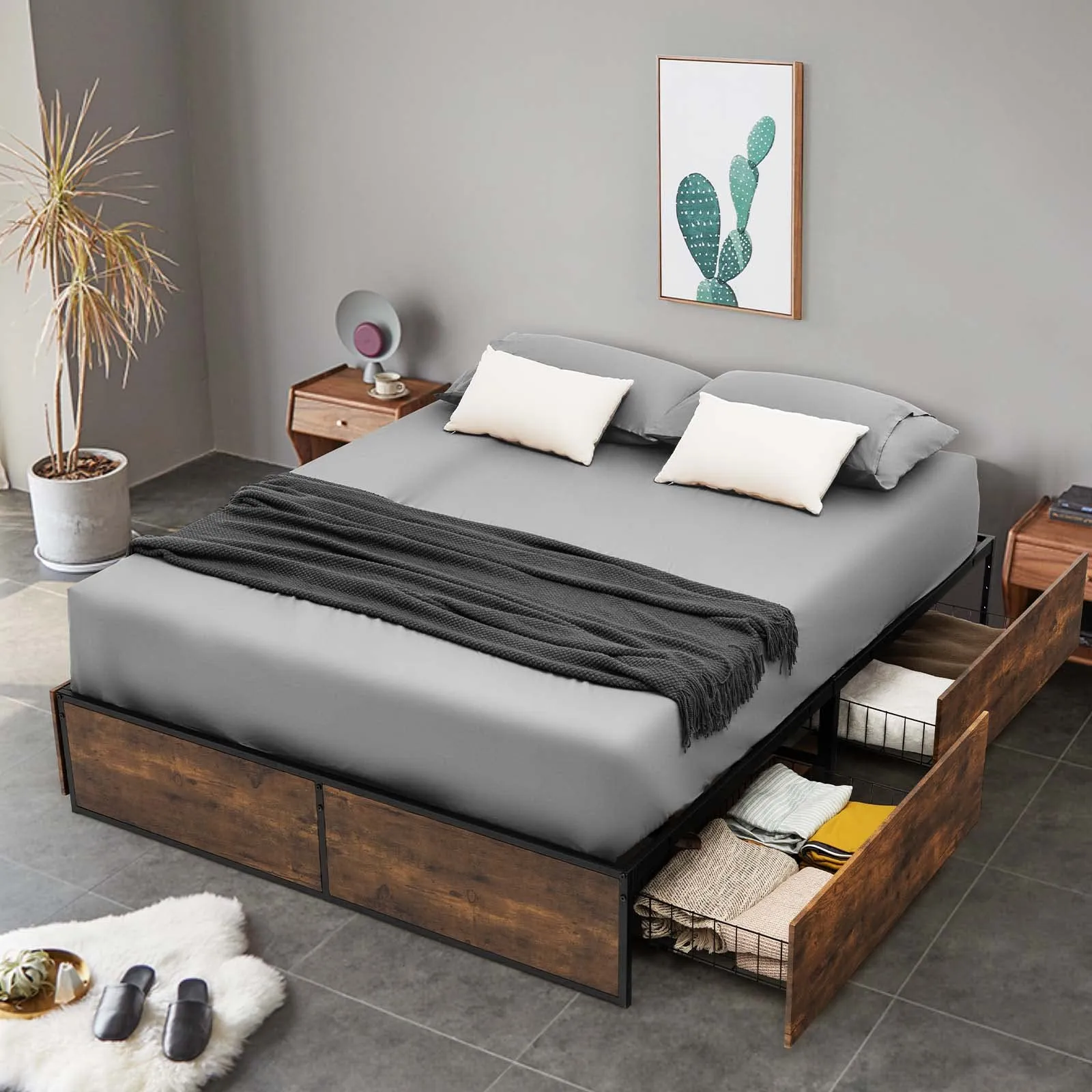Giantex Metal Bed Frame with 4 Drawers