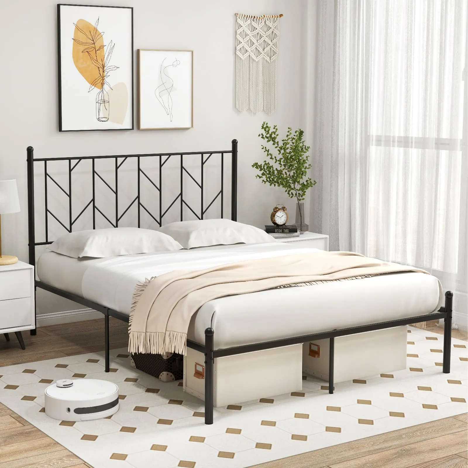 Giantex Metal Bed Frame with Victorian Style Headboard