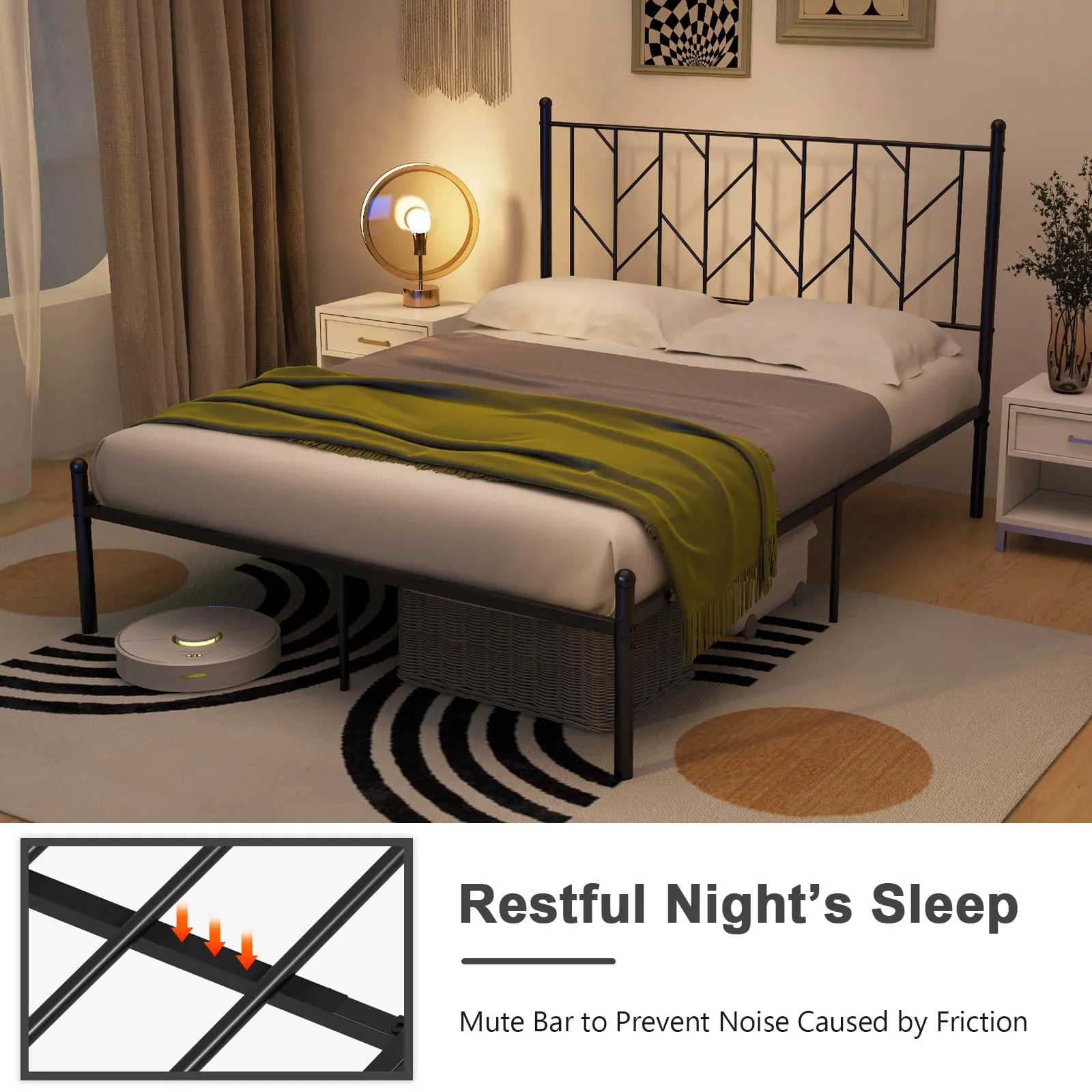 Giantex Metal Bed Frame with Victorian Style Headboard