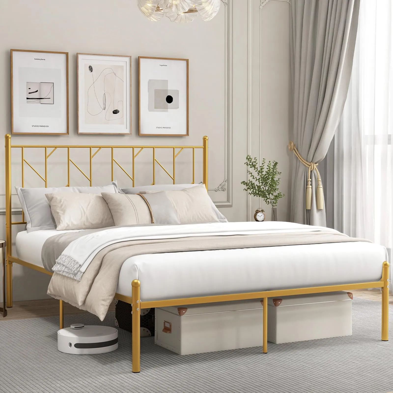 Giantex Metal Bed Frame with Victorian Style Headboard