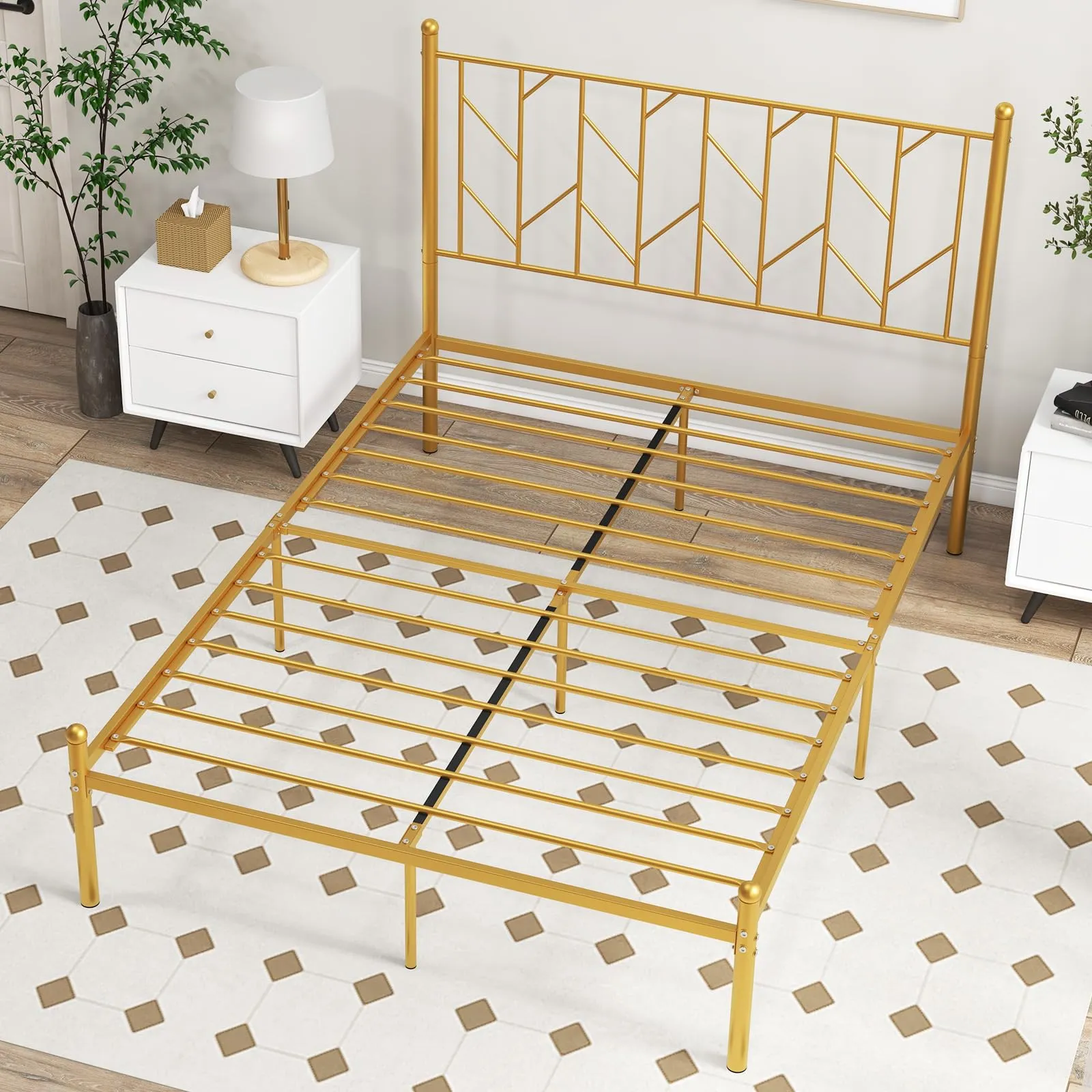 Giantex Metal Bed Frame with Victorian Style Headboard