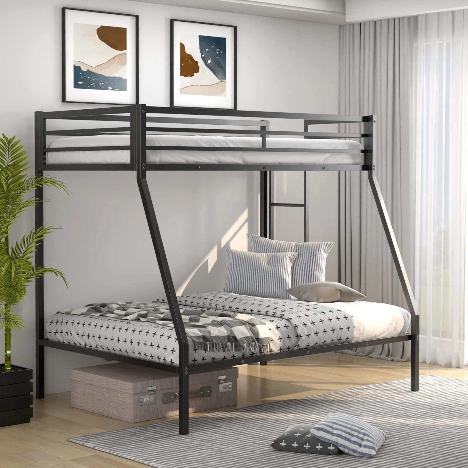 Giantex Metal Bunk Bed, Twin Over Full Size Bed w/ Removable Ladder & Steel Slats Support