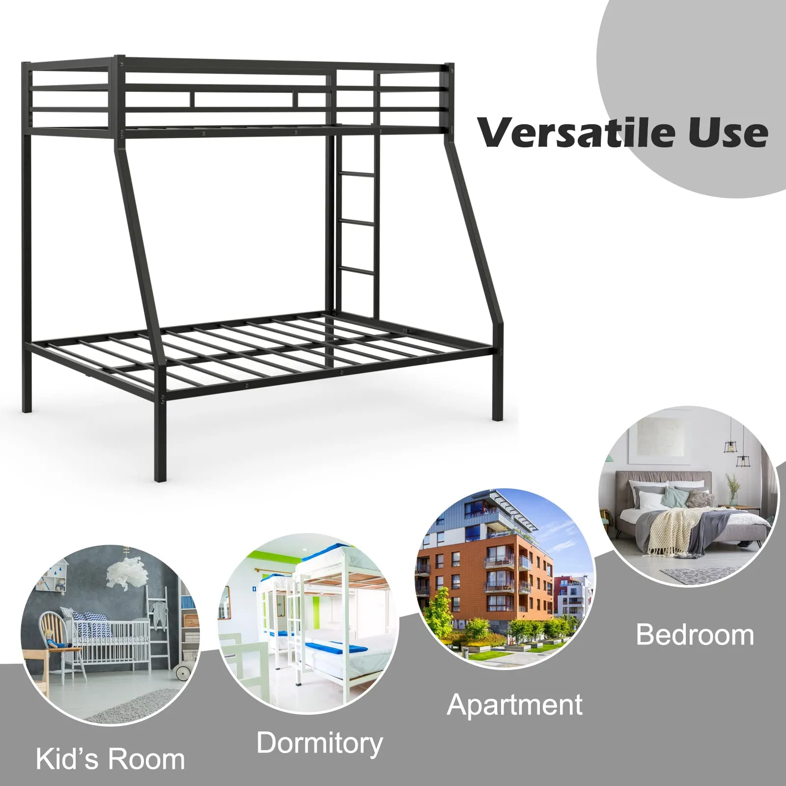 Giantex Metal Bunk Bed, Twin Over Full Size Bed w/ Removable Ladder & Steel Slats Support