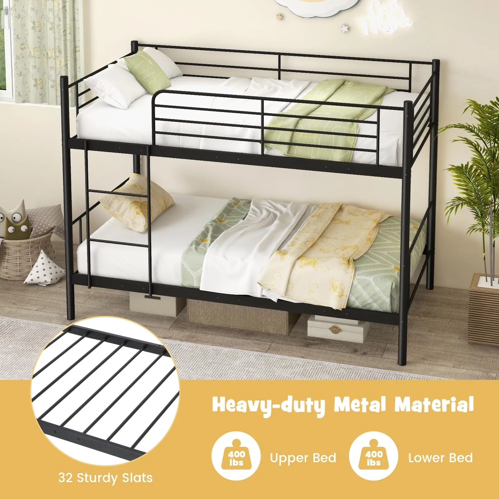 Giantex Metal Bunk Bed Twin Over Twin, Bunk Beds for Kids, Teens & Adults Bunk Bed with Stairs
