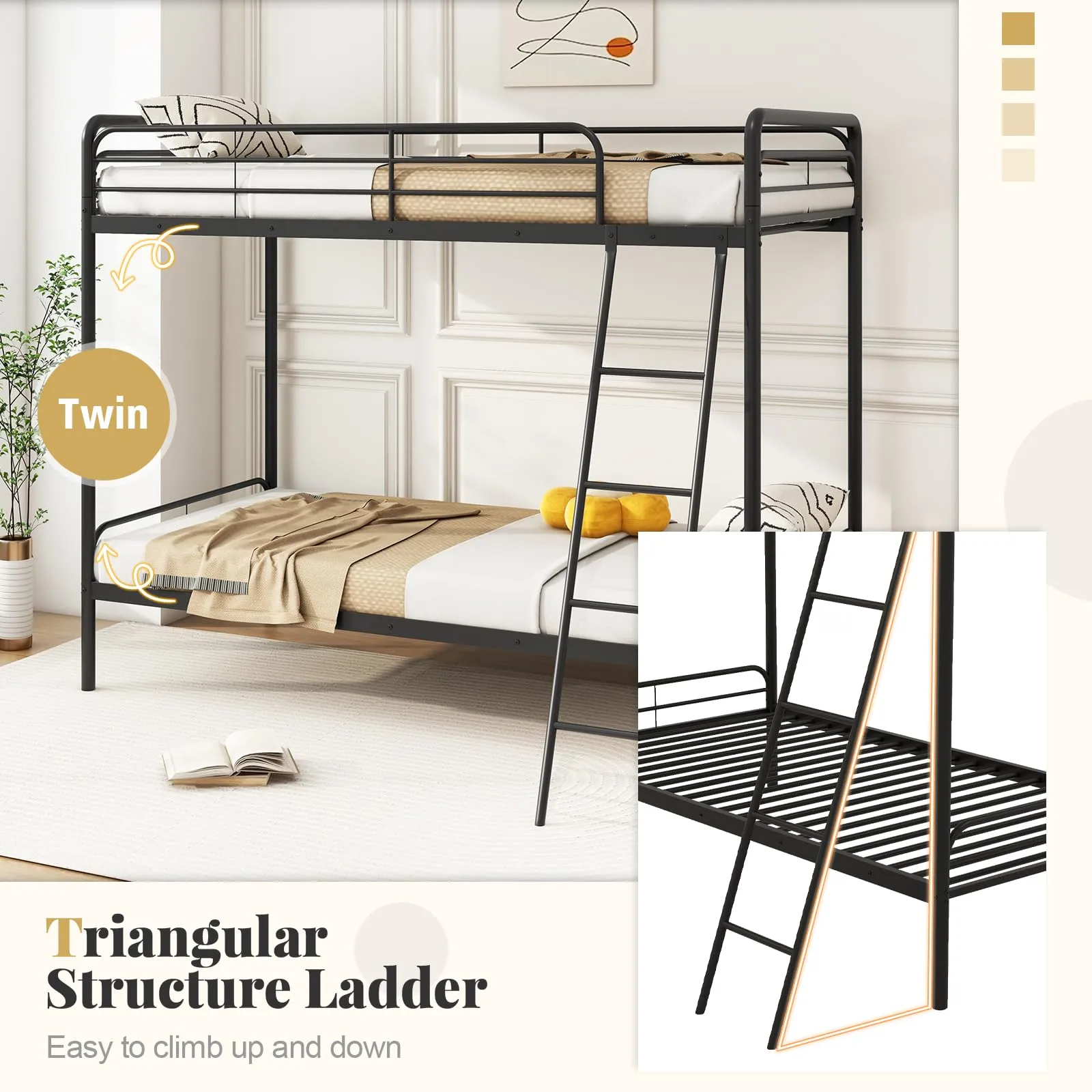 Giantex Metal Bunk Bed Twin Over Twin, Heavy Duty Twin Bunk Beds with Inclined Ladder & Safety Guardrails