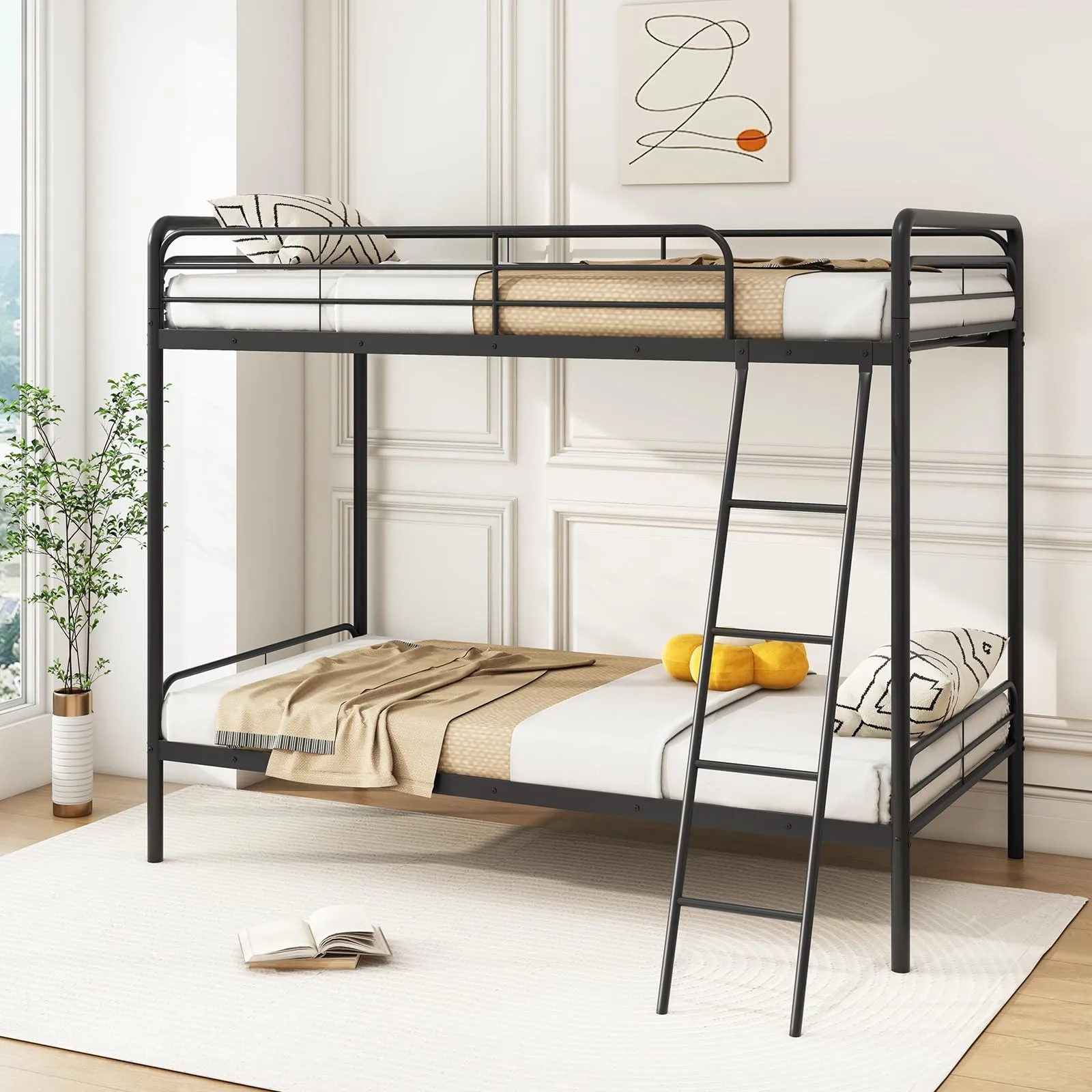 Giantex Metal Bunk Bed Twin Over Twin, Heavy Duty Twin Bunk Beds with Inclined Ladder & Safety Guardrails