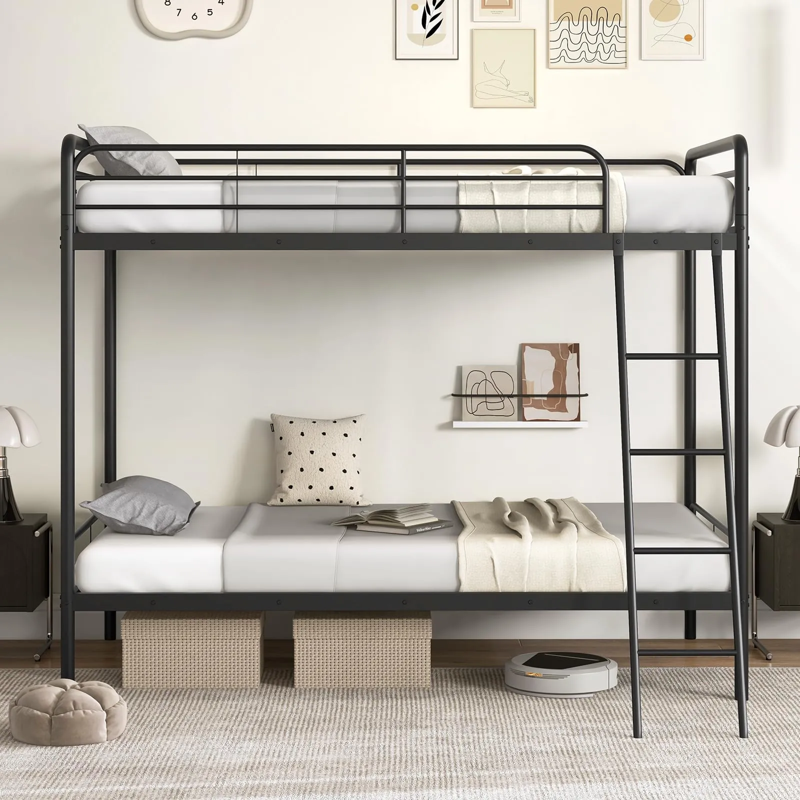 Giantex Metal Bunk Bed Twin Over Twin, Heavy Duty Twin Bunk Beds with Inclined Ladder & Safety Guardrails