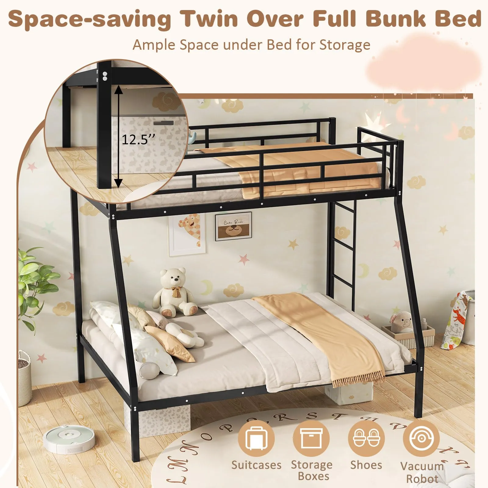 Giantex Metal Bunk Beds Twin Over Full Size