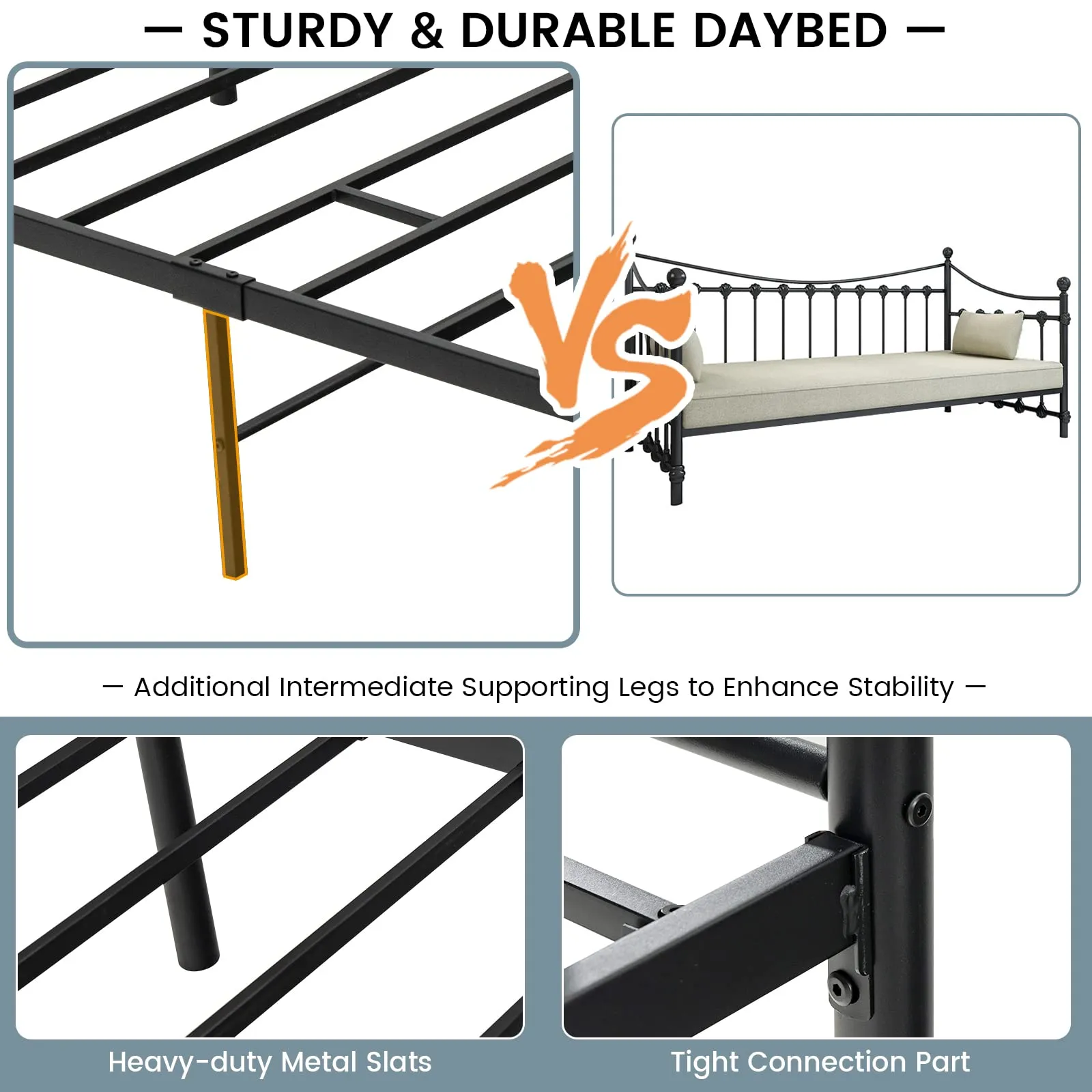 Giantex Metal Daybed Frame Twin Size, for Living Room Bedroom Guest Room, Easy Assembly, Black & White