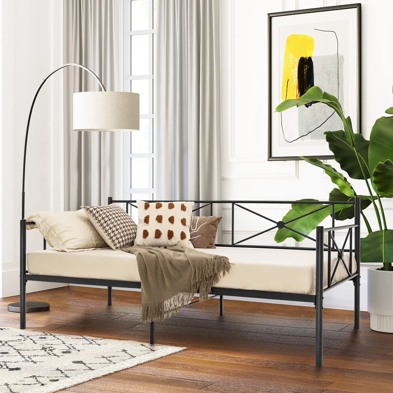 Giantex Metal Daybed Frame Twin Size, for Living Room Bedroom Guest Room, Easy Assembly, Black & White