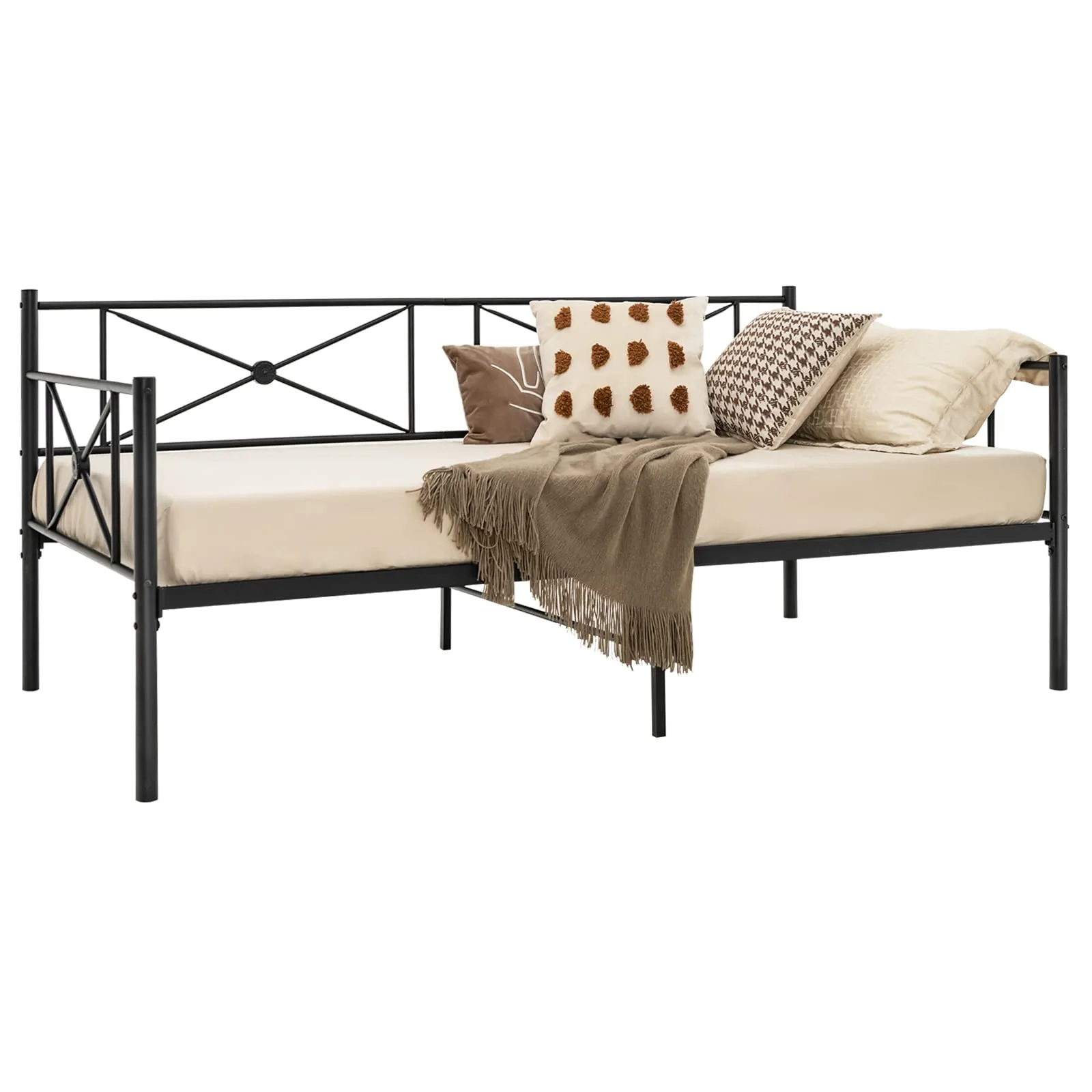 Giantex Metal Daybed Frame Twin Size, for Living Room Bedroom Guest Room, Easy Assembly, Black & White