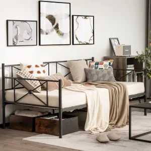 Giantex Metal Daybed Frame Twin Size, for Living Room Bedroom Guest Room, Easy Assembly, Black & White bed frame, queen bed