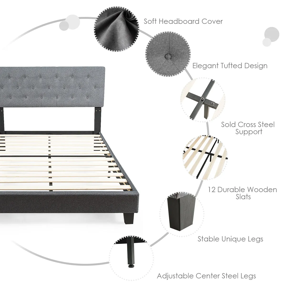 Giantex  Metal Frame & 12 Strong Wooden Slat Support, Easy Assembly, Bed Mattress Foundation (Full)
