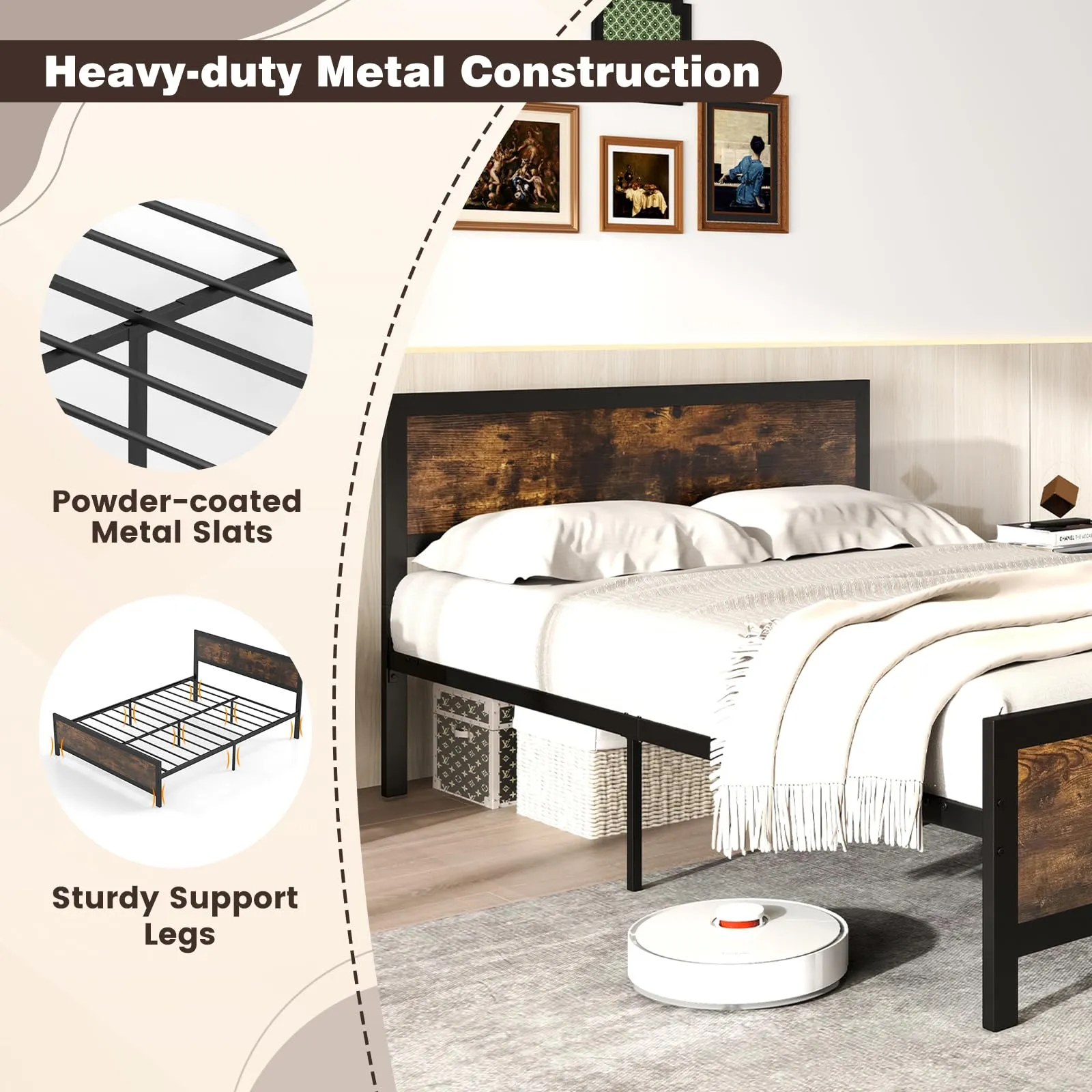 Giantex Metal Full Size Platform Bed Frame with Wood Headboard and Footboard