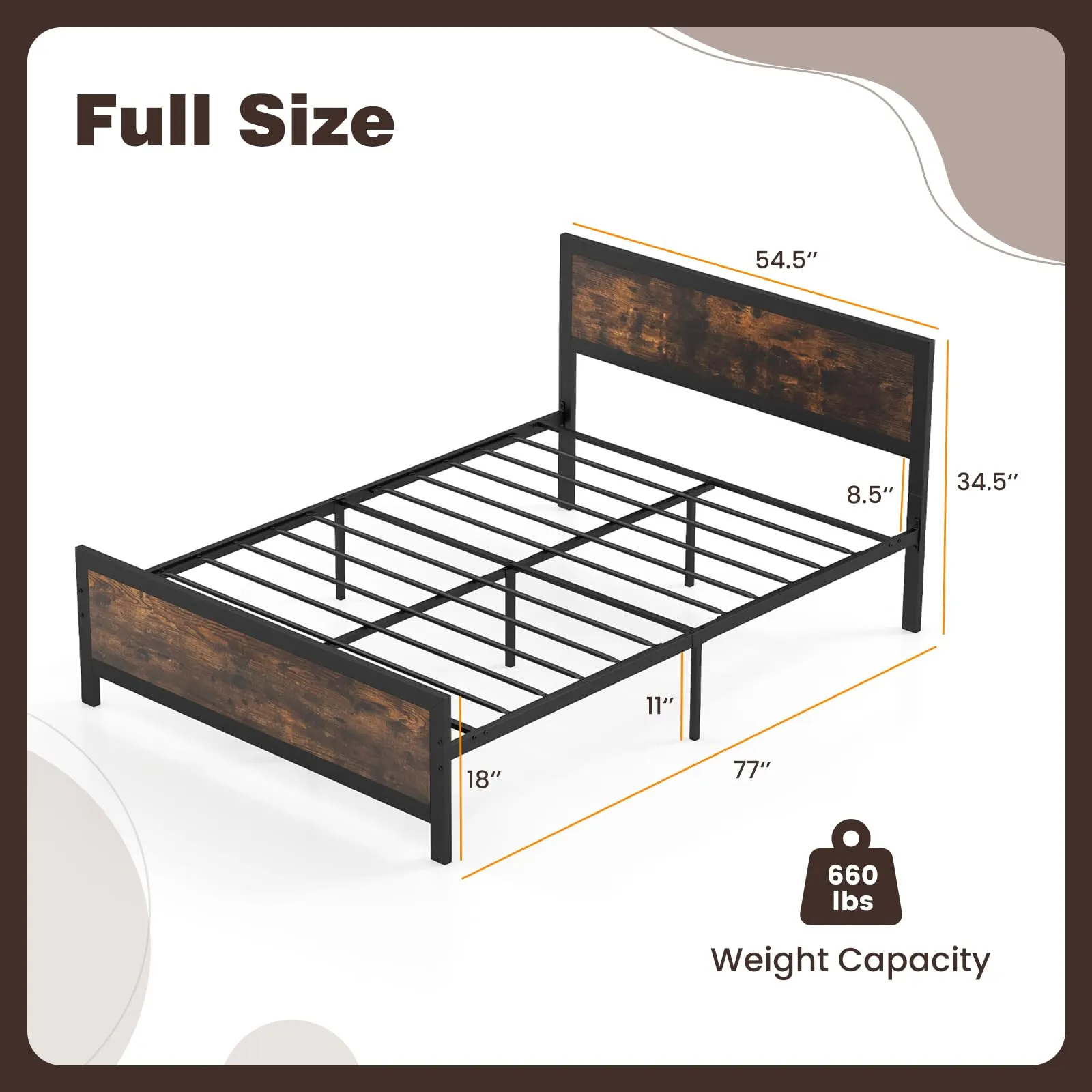 Giantex Metal Full Size Platform Bed Frame with Wood Headboard and Footboard