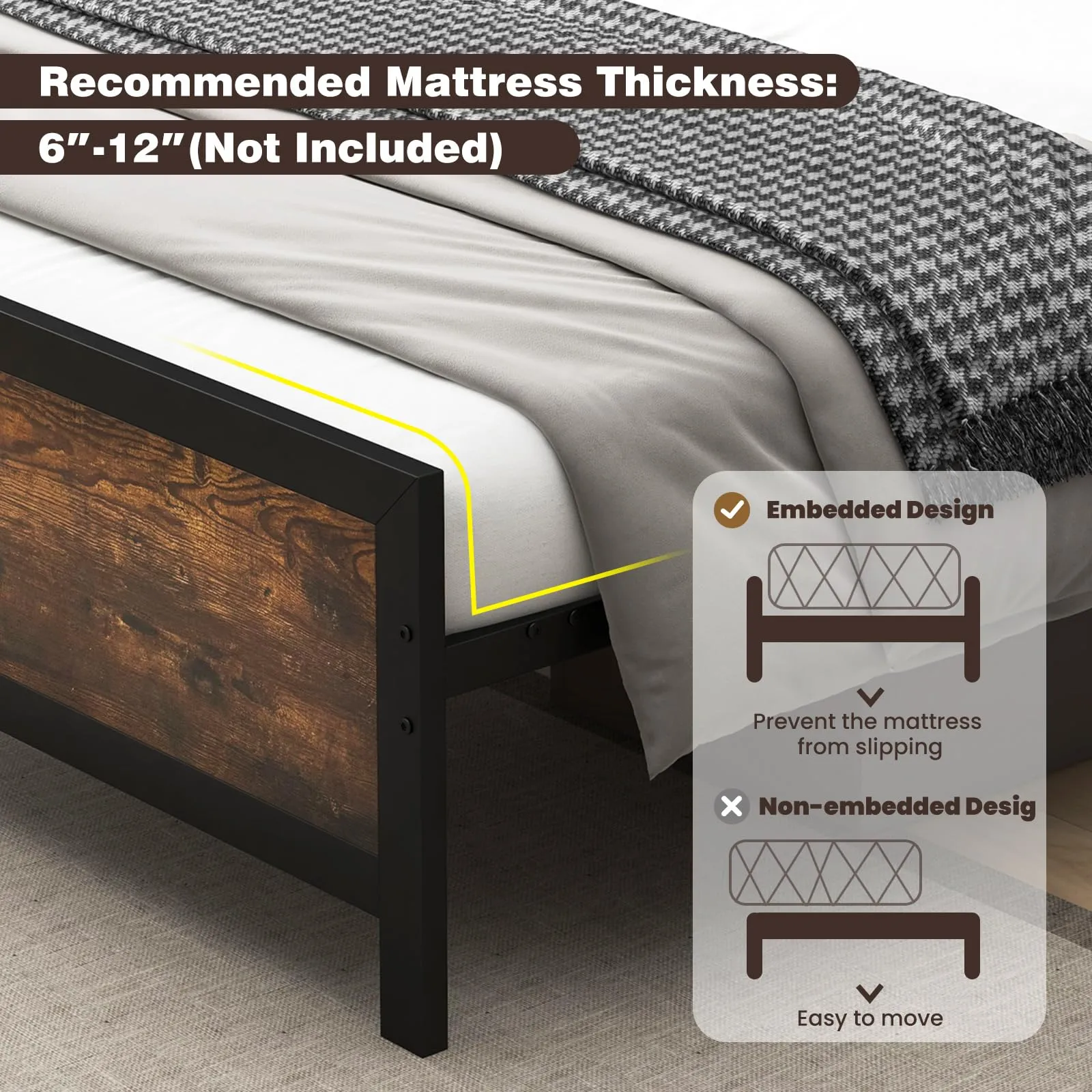 Giantex Metal Full Size Platform Bed Frame with Wood Headboard and Footboard