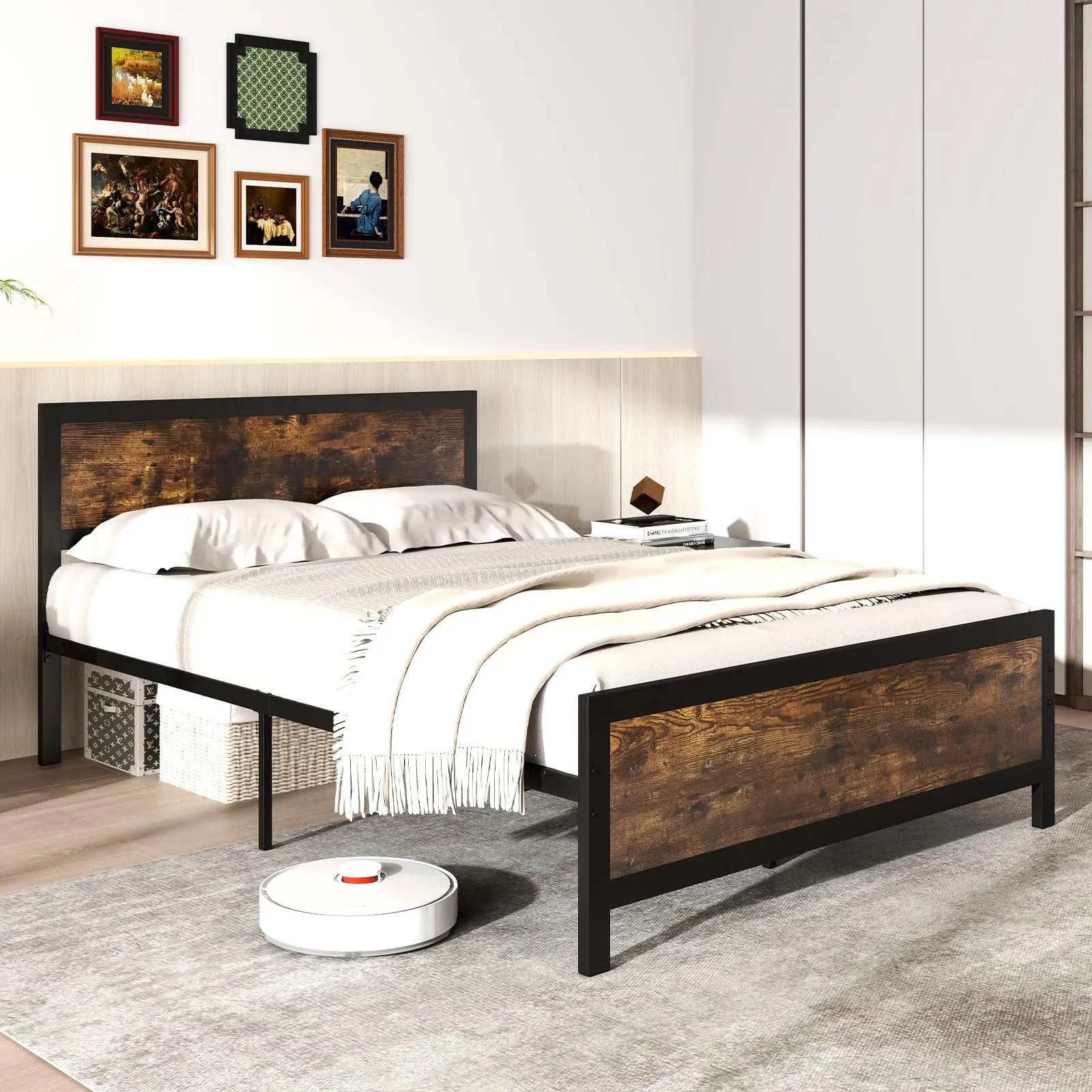 Giantex Metal Full Size Platform Bed Frame with Wood Headboard and Footboard