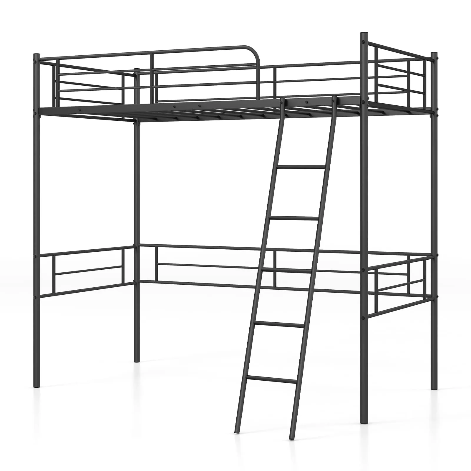 Giantex Metal Loft Bed Twin Size for Juniors & Adults, Loft Bed Frame with Ladder & Safety Guardrail (Black)