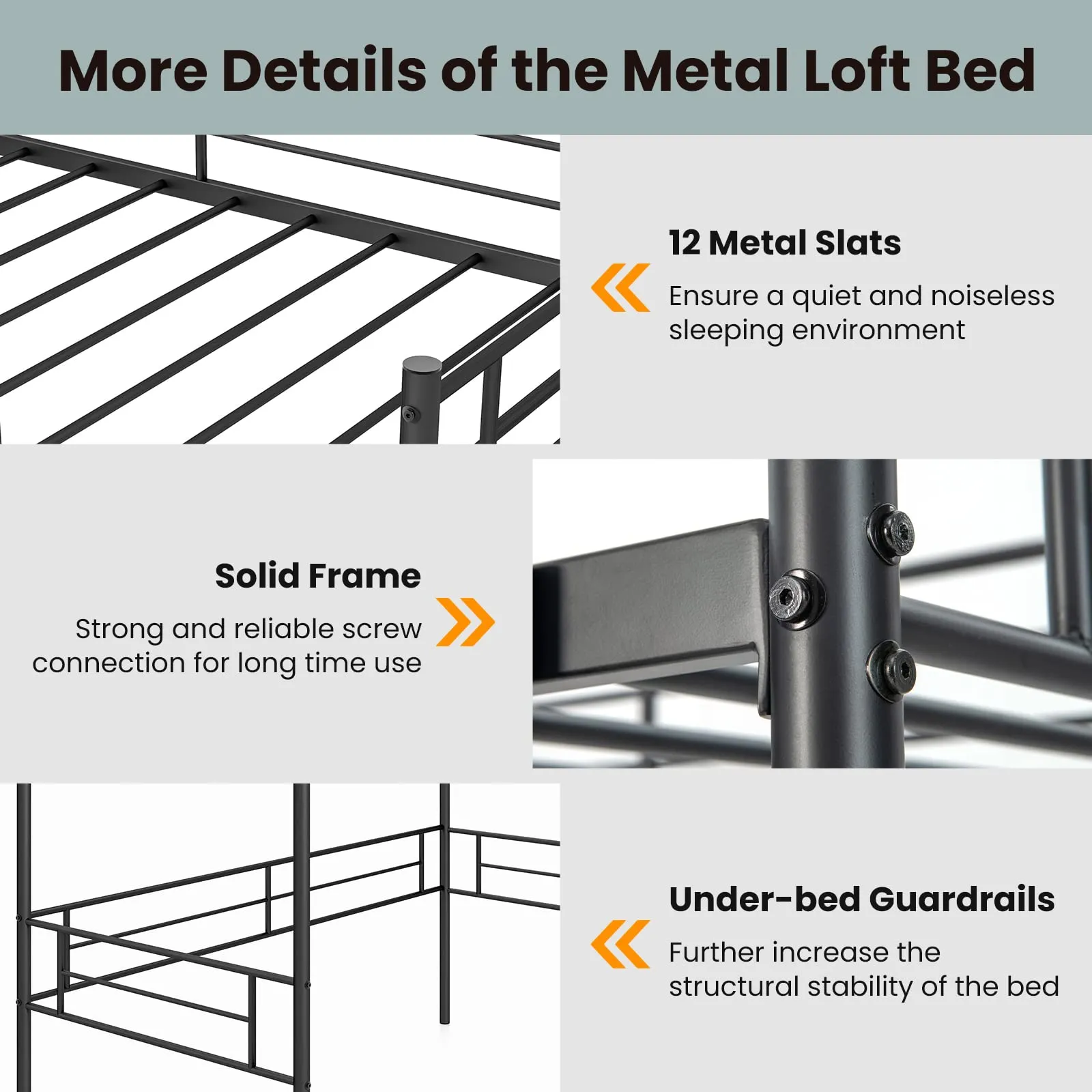 Giantex Metal Loft Bed Twin Size for Juniors & Adults, Loft Bed Frame with Ladder & Safety Guardrail (Black)