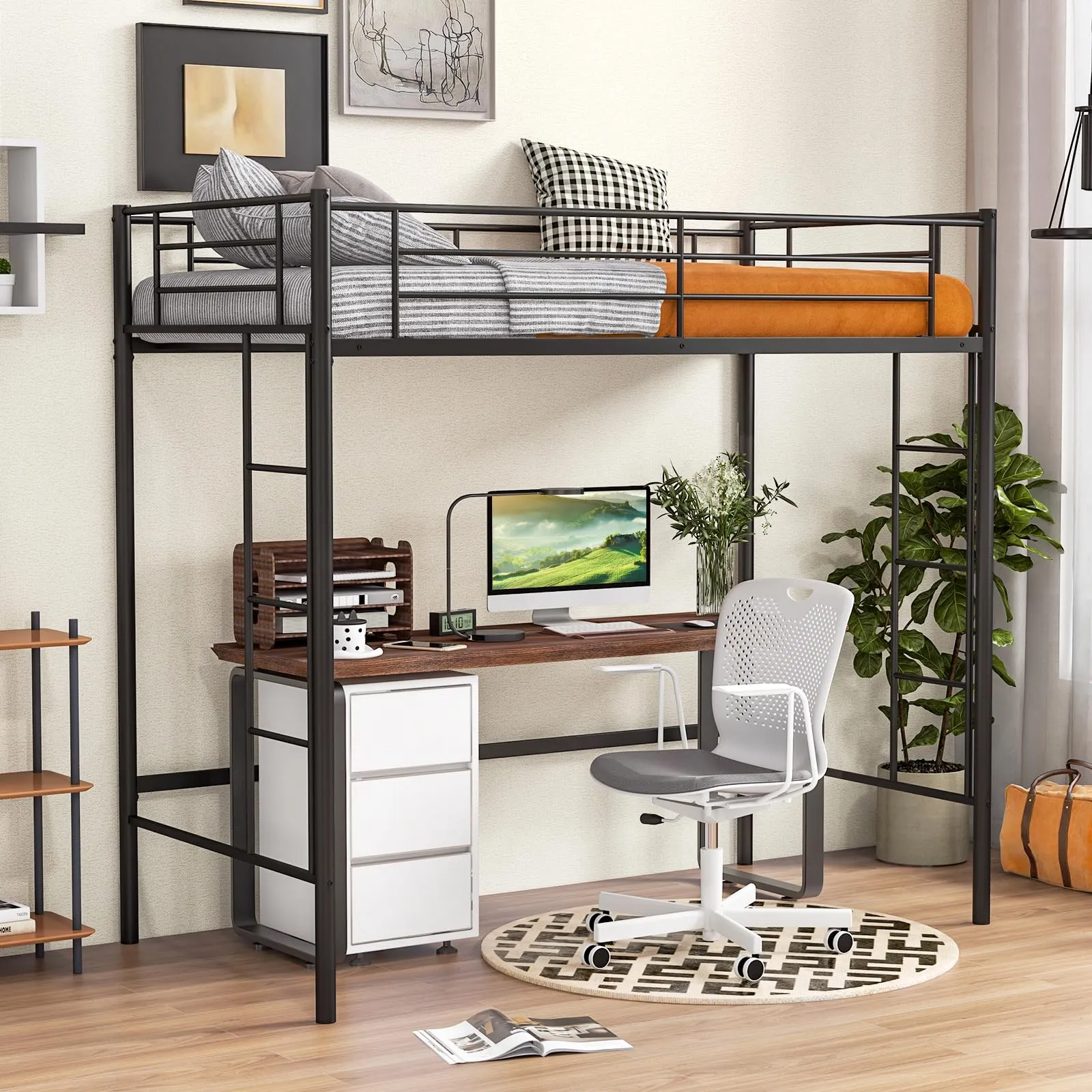 Giantex Metal Loft Bed Twin Size, Heavy Duty Metal Loft Bed Frame