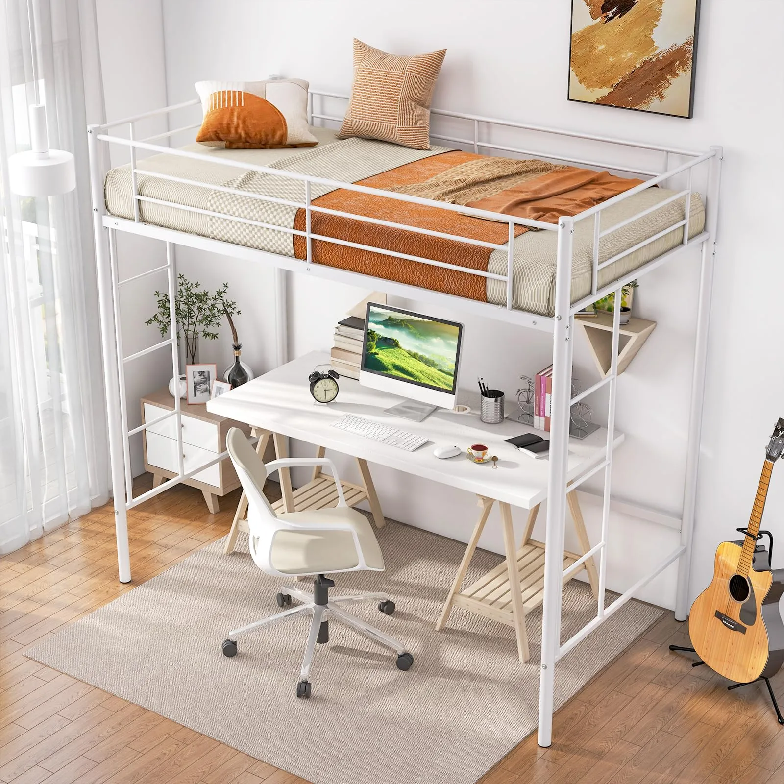 Giantex Metal Loft Bed Twin Size, Heavy Duty Metal Loft Bed Frame