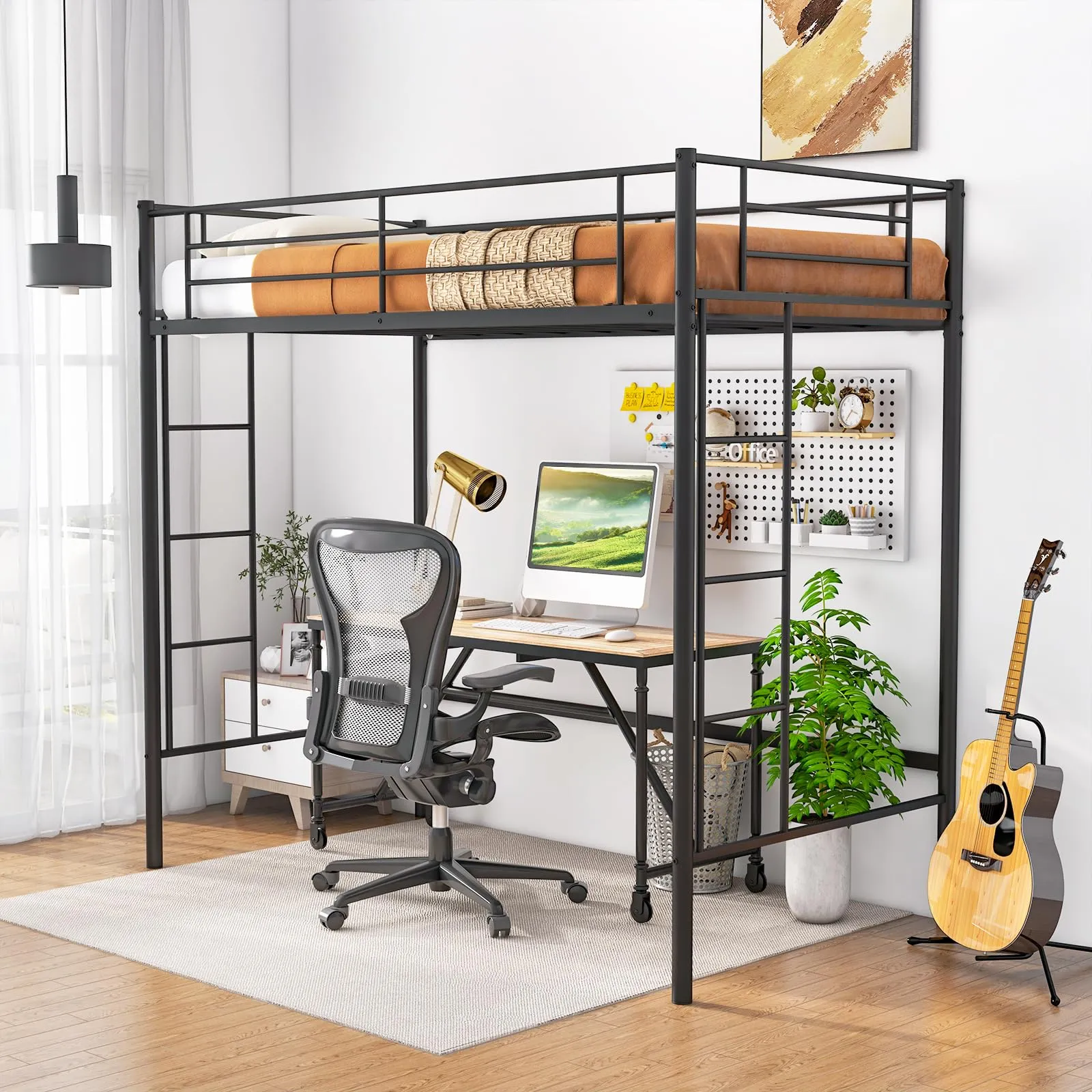 Giantex Metal Loft Bed Twin Size, Heavy Duty Metal Loft Bed Frame