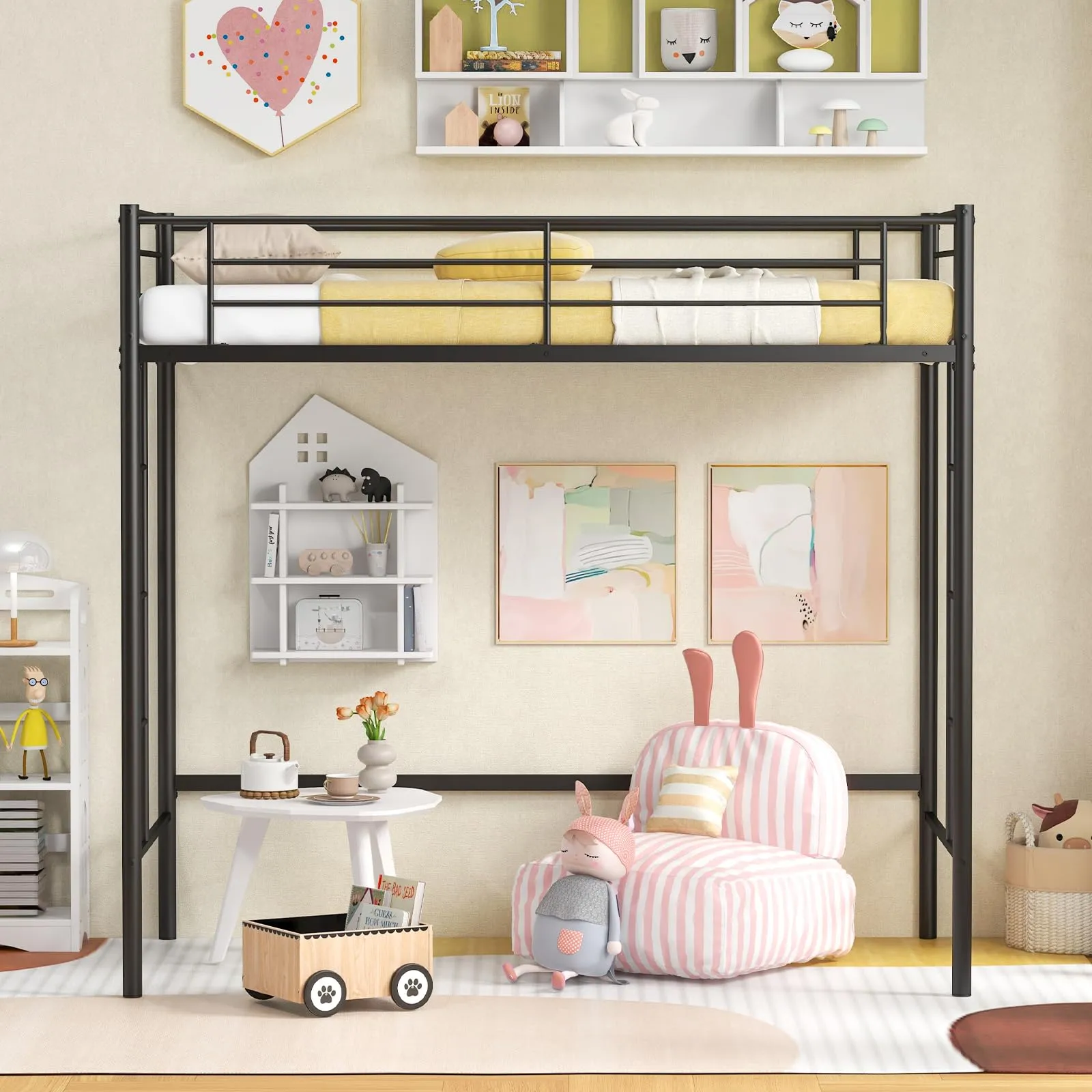 Giantex Metal Loft Bed Twin Size, Heavy Duty Metal Loft Bed Frame