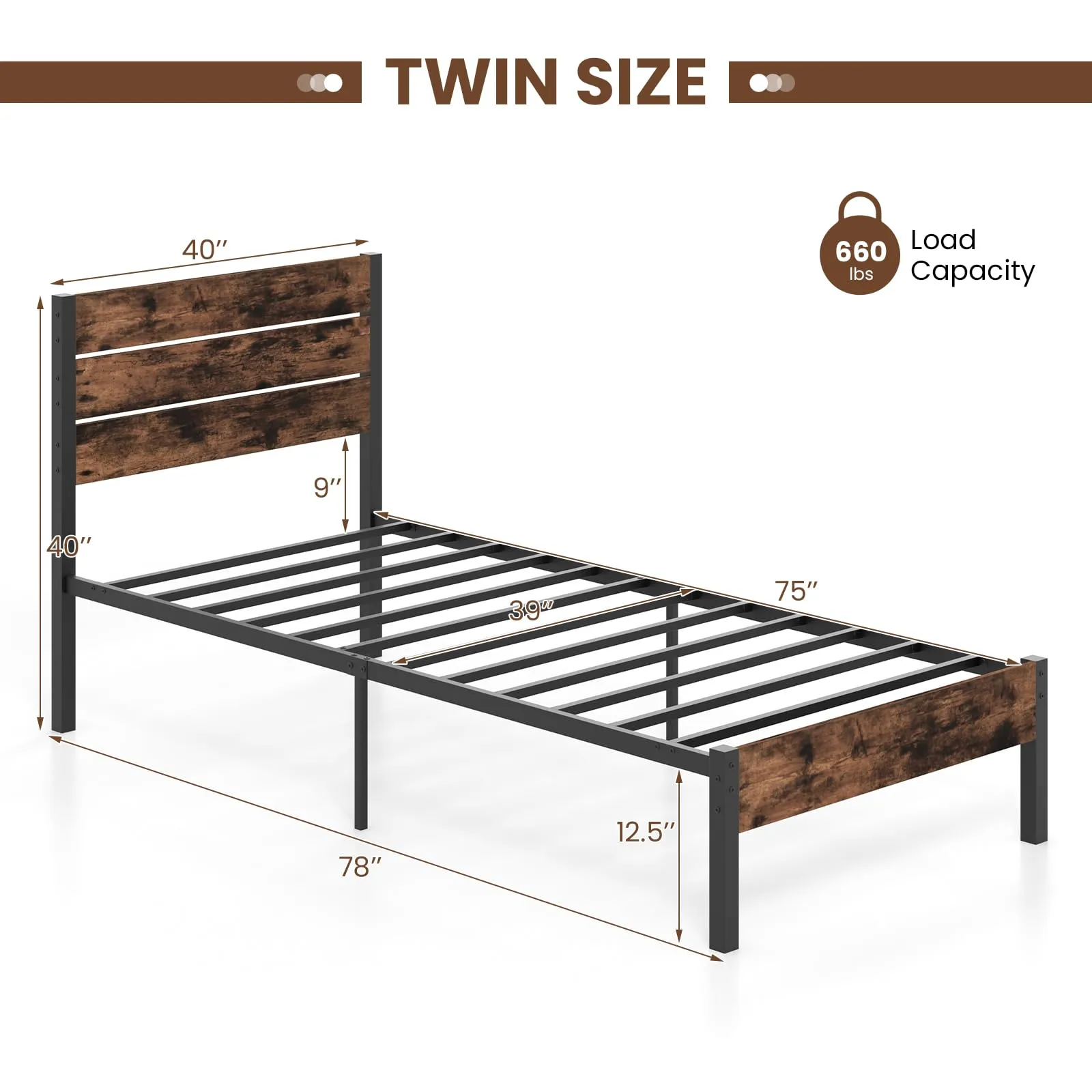 Giantex Metal Platform Bed Frame, Industrial Bed Frames with Wood Headboard