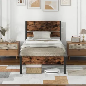 Giantex Metal Platform Bed Frame, Industrial Bed Frames with Wood Headboard bed frame, queen bed