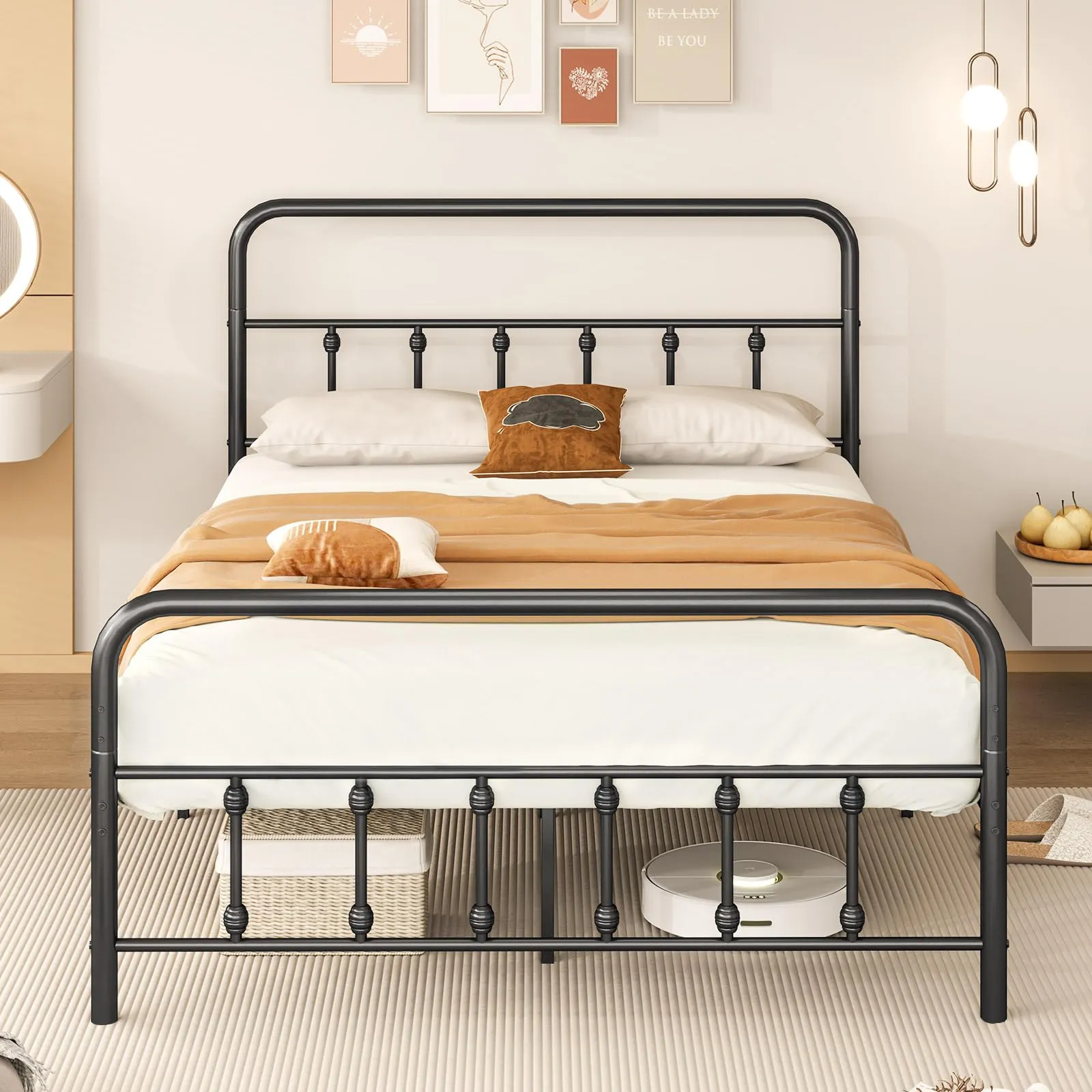 Giantex Metal Platform Bed Frame, Victorian Style Platform Bed with Headboard & Footboard bed frame, queen bed