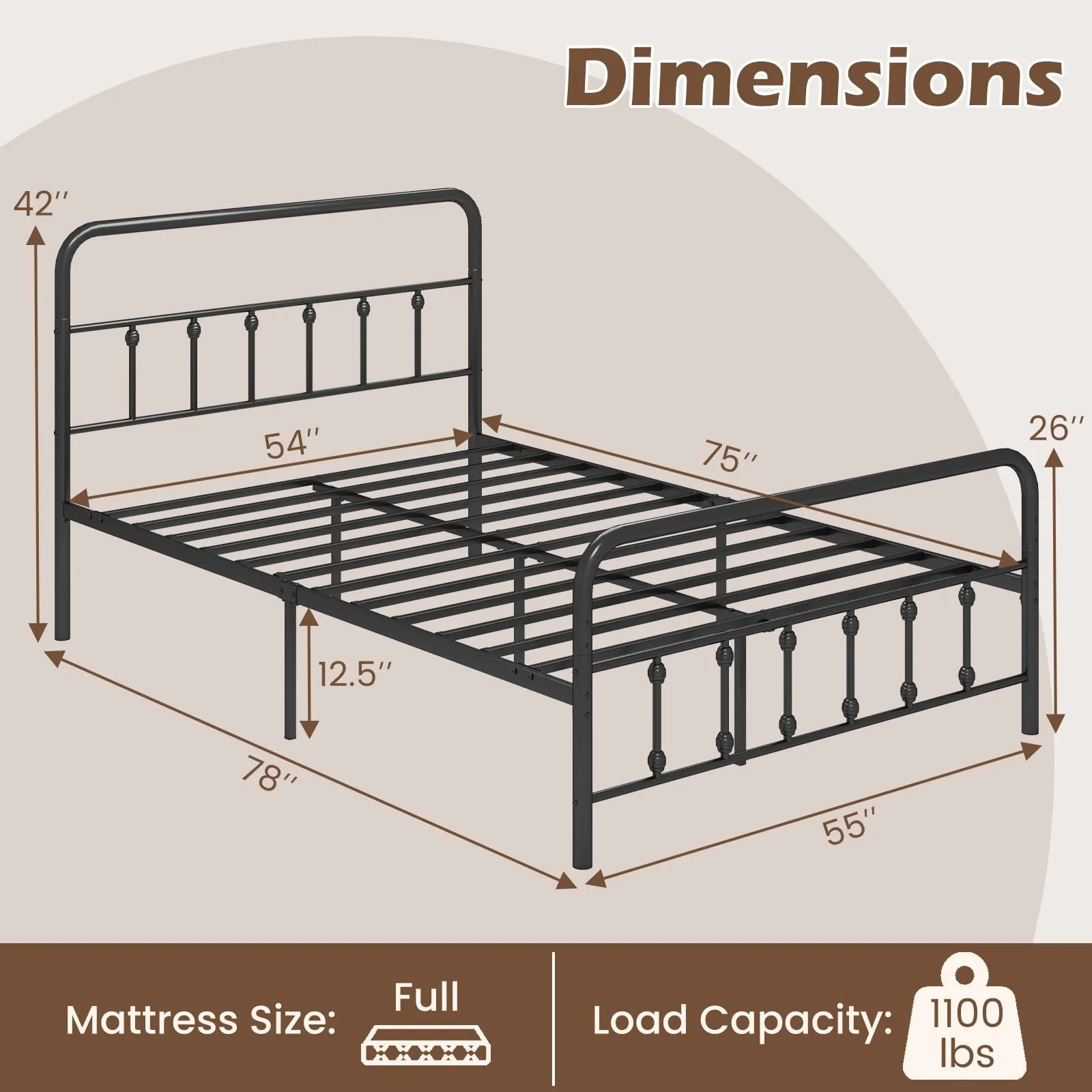 Giantex Metal Platform Bed Frame, Victorian Style Platform Bed with Headboard & Footboard