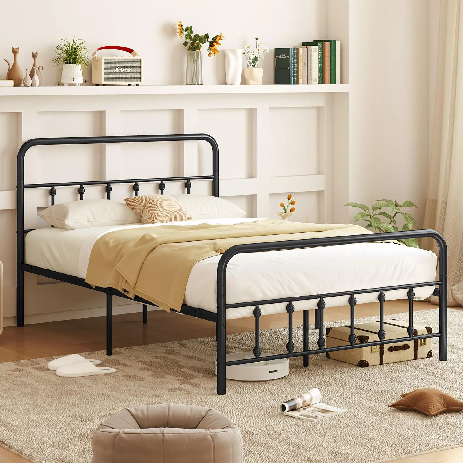 Giantex Metal Platform Bed Frame, Victorian Style Platform Bed with Headboard & Footboard