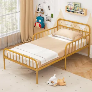 Giantex Metal Twin Bed Frames for Kids, Heavy Duty Metal Platform Bed Frame with Headboard & Safety Guardrails bed frame, queen bed