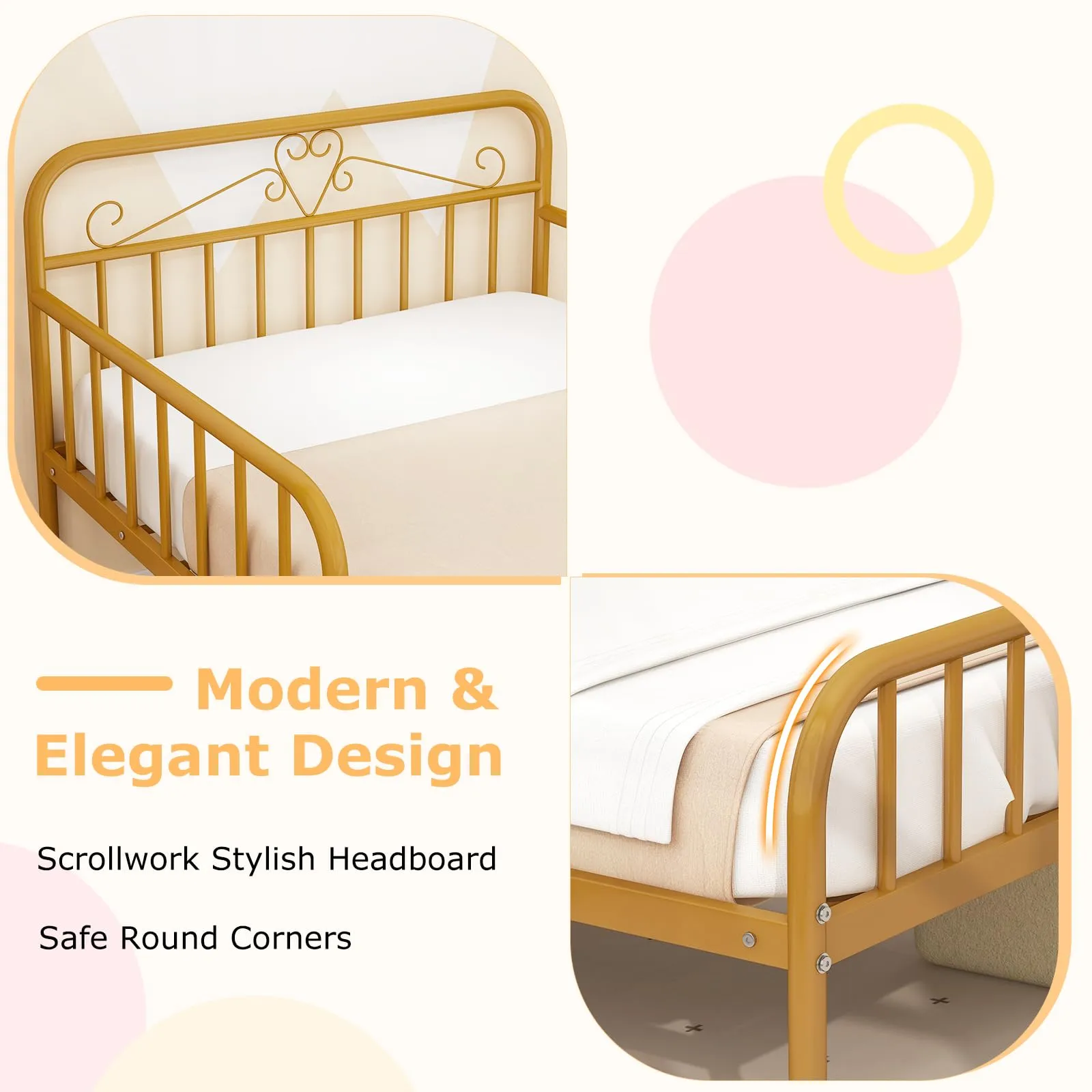 Giantex Metal Twin Bed Frames for Kids, Heavy Duty Metal Platform Bed Frame with Headboard & Safety Guardrails