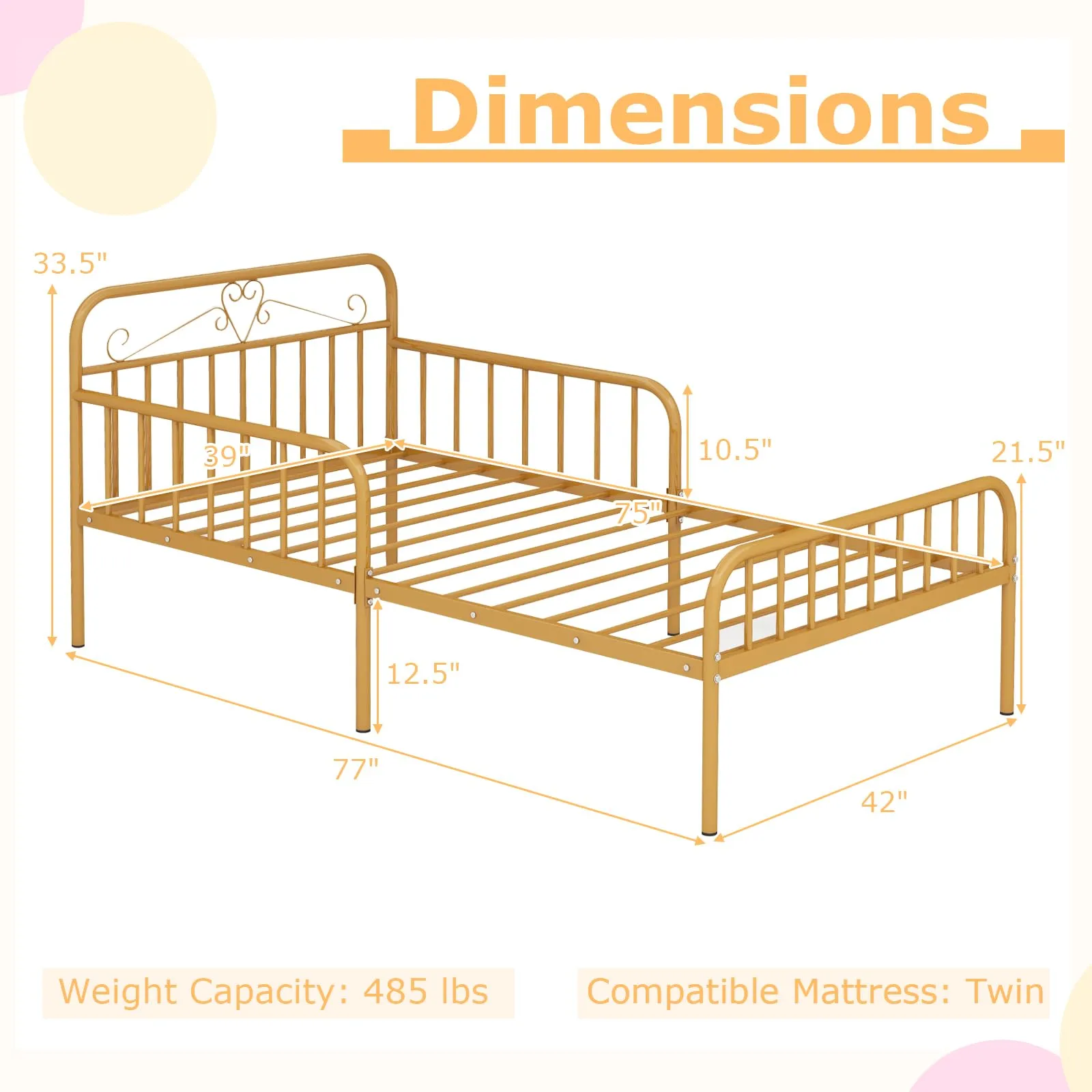 Giantex Metal Twin Bed Frames for Kids, Heavy Duty Metal Platform Bed Frame with Headboard & Safety Guardrails