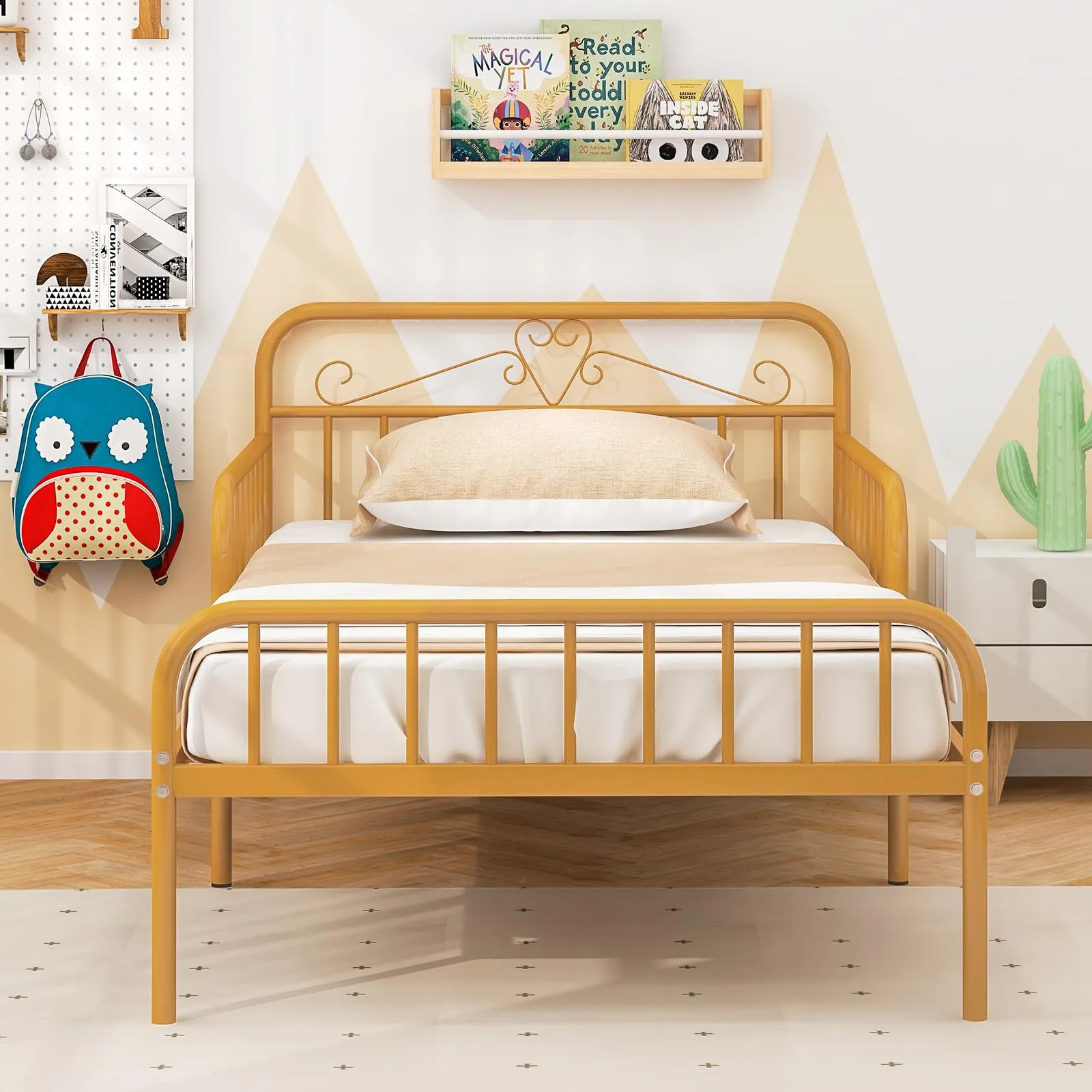Giantex Metal Twin Bed Frames for Kids, Heavy Duty Metal Platform Bed Frame with Headboard & Safety Guardrails