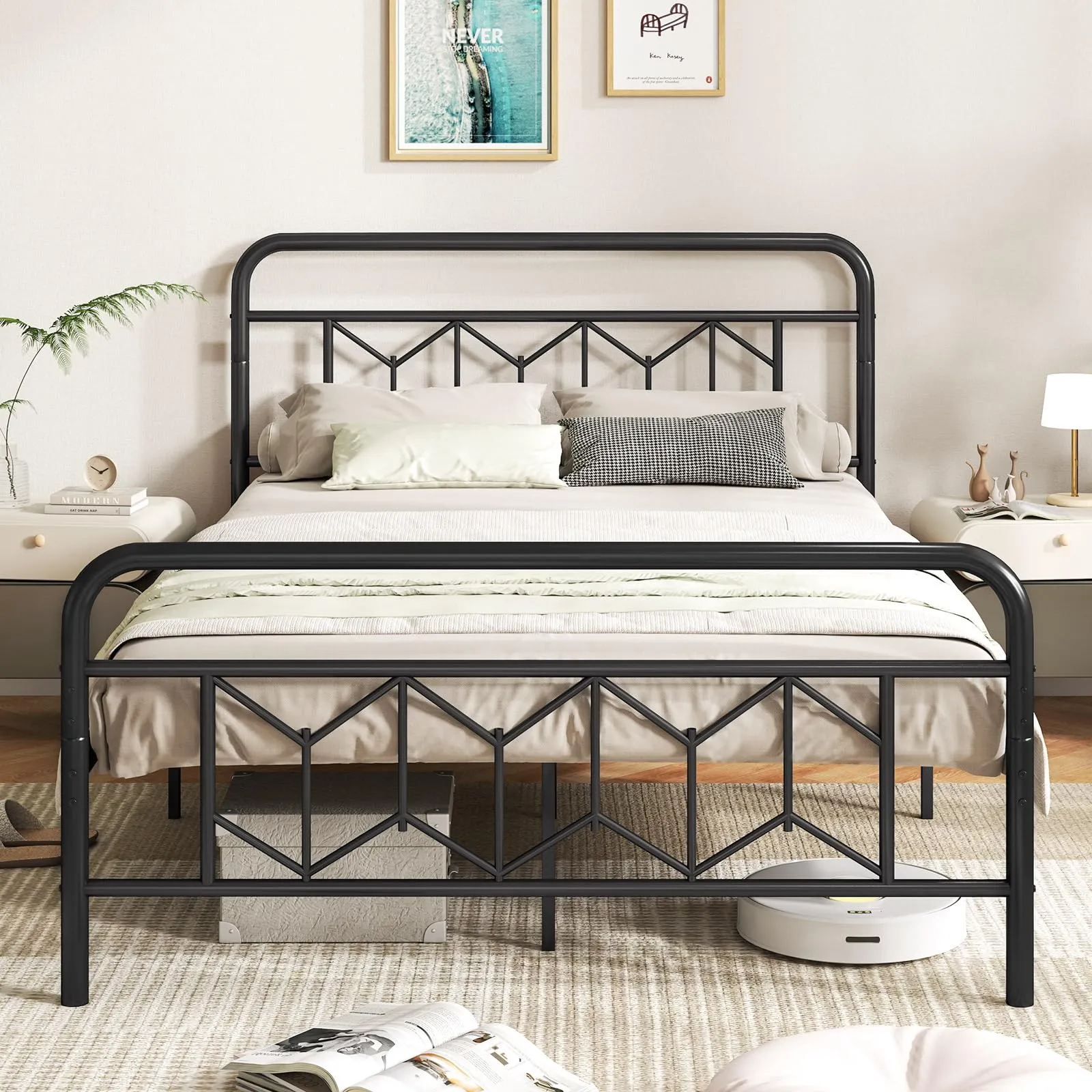 Giantex Metal Twin Bed Frames with Victorian Style Headboard & Footboard, Heavy Duty Slats Support Mattress Foundation