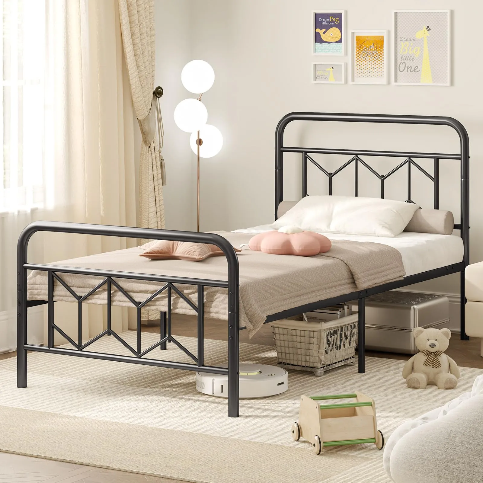 Giantex Metal Twin Bed Frames with Victorian Style Headboard & Footboard, Heavy Duty Slats Support Mattress Foundation