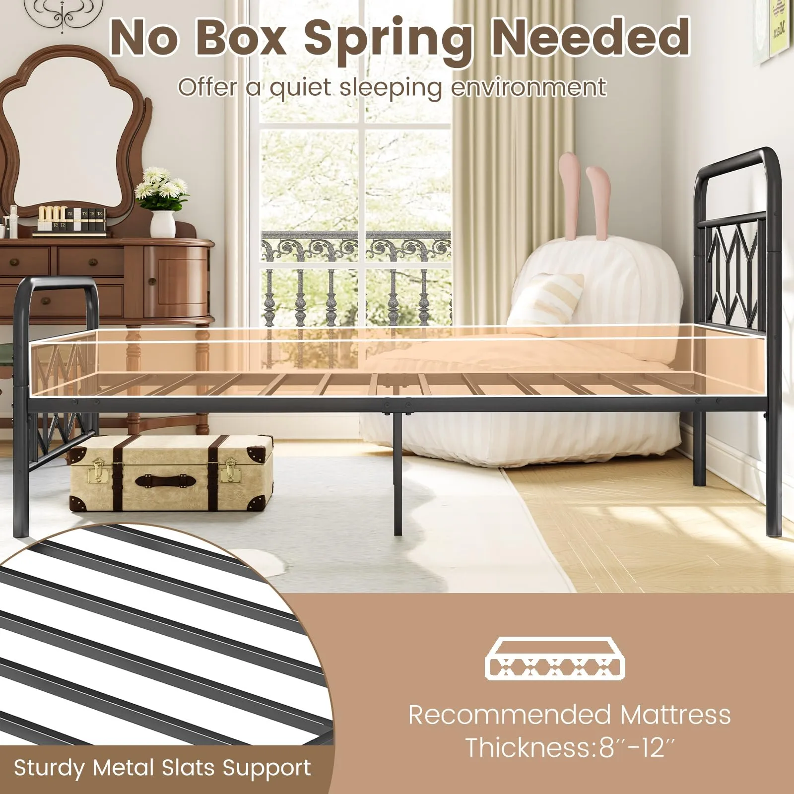 Giantex Metal Twin Bed Frames with Victorian Style Headboard & Footboard, Heavy Duty Slats Support Mattress Foundation