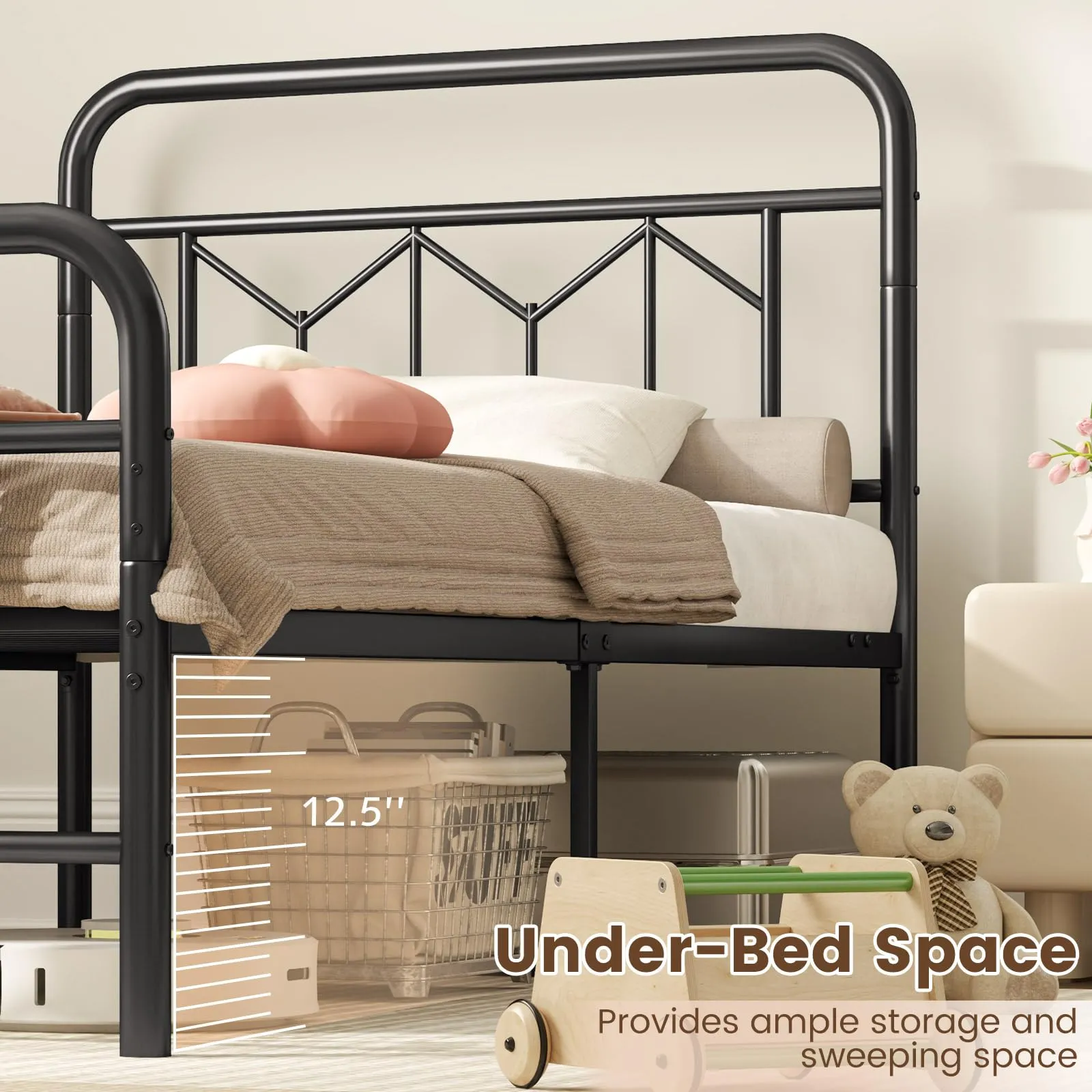 Giantex Metal Twin Bed Frames with Victorian Style Headboard & Footboard, Heavy Duty Slats Support Mattress Foundation